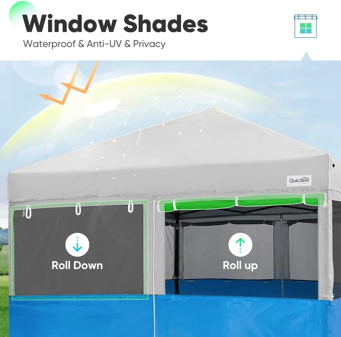 Quictent 10'x10' Pop up Canopy Tent with Sidewalls, 2 in 1 Screened Canopy with Roll-up Mesh Window Sidewalls, One Person Set up Canopy for Camping, Backyard and Outdoor Events (Grey&Blue, 10'x10')