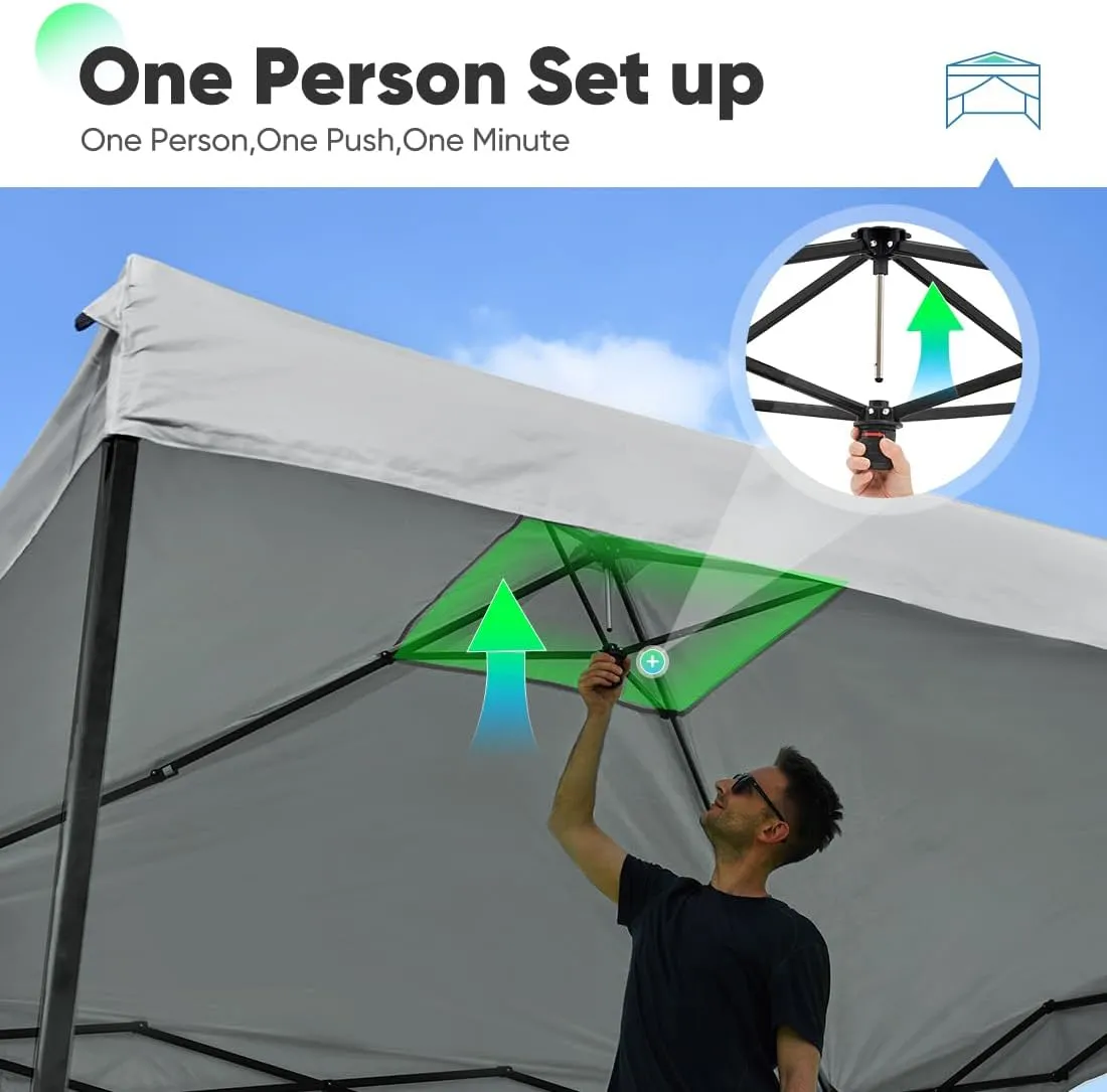 Quictent 10'x10' Pop up Canopy Tent with Sidewalls, 2 in 1 Screened Canopy with Roll-up Mesh Window Sidewalls, One Person Set up Canopy for Camping, Backyard and Outdoor Events (Grey&Blue, 10'x10')