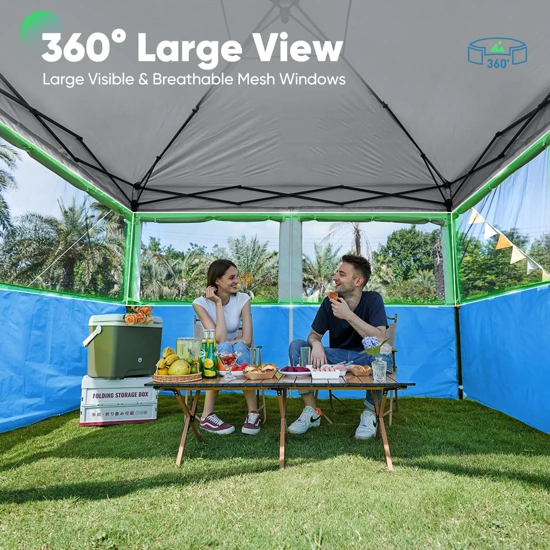 Quictent 10'x10' Pop up Canopy Tent with Sidewalls, 2 in 1 Screened Canopy with Roll-up Mesh Window Sidewalls, One Person Set up Canopy for Camping, Backyard and Outdoor Events (Grey&Blue, 10'x10')