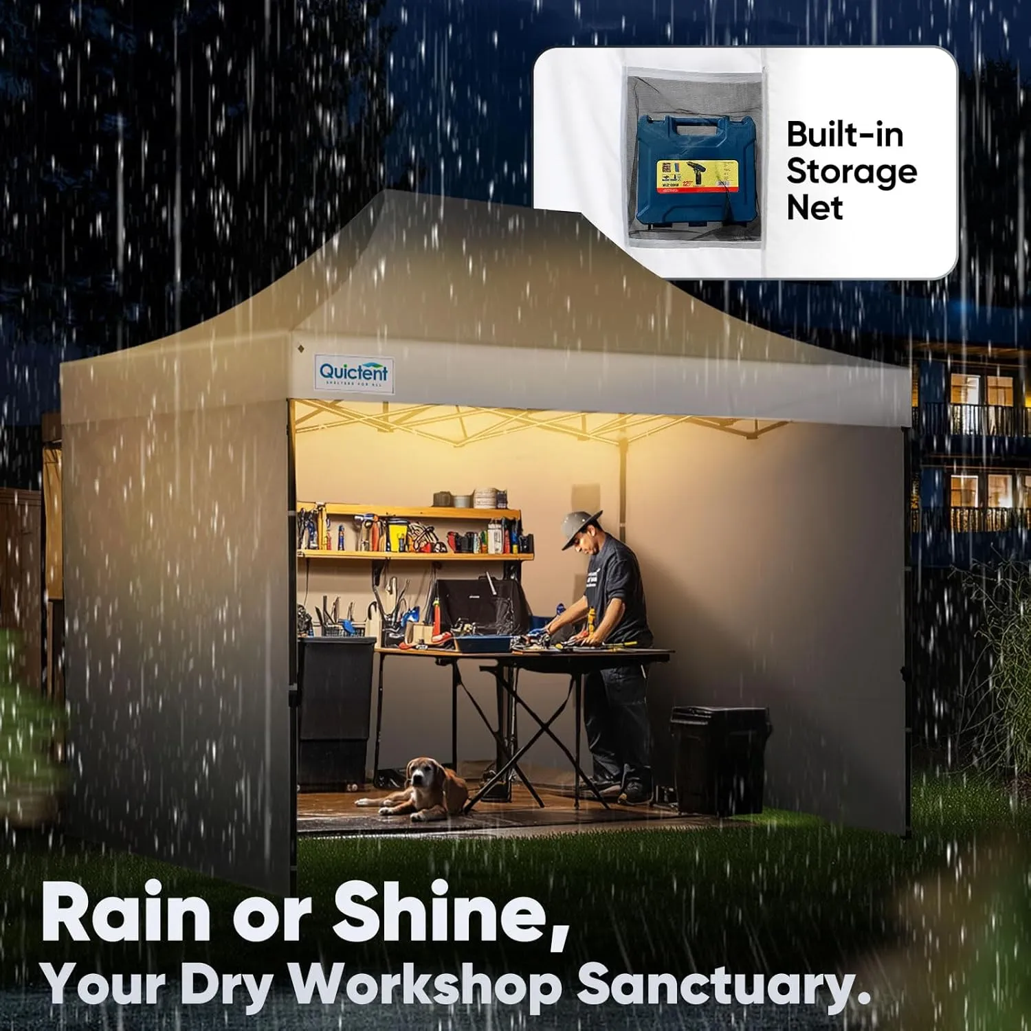 Quictent 10'x15' Heavy Duty Pop up Canopy Tent with Sidewalls, Commercial Grade Instant Shelter with Wheeled Bag for Outdoor, Parties, Markets, 600D Silver Coated UPF 50  Sun Shield