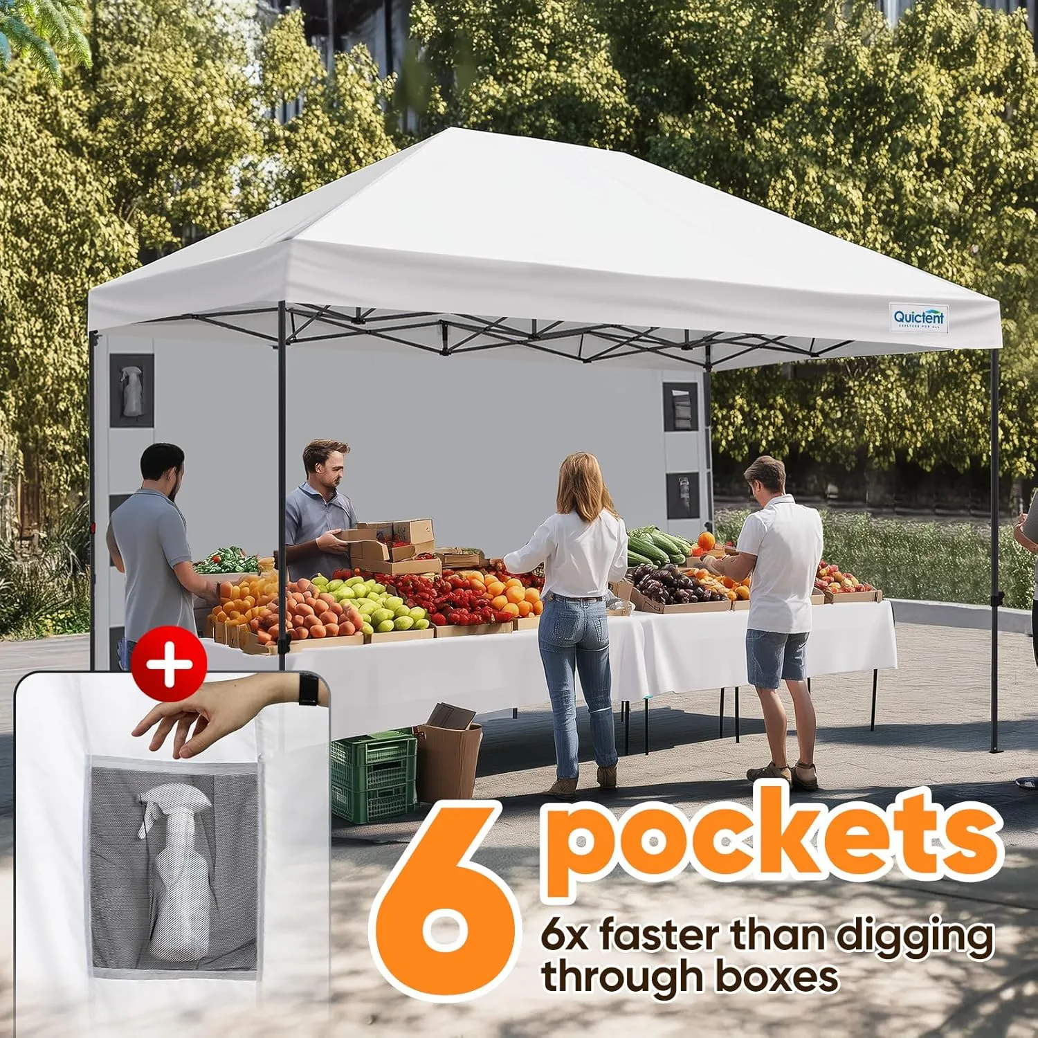 Quictent 10'x15' Heavy Duty Pop up Canopy Tent with Sidewalls, Commercial Grade Instant Shelter with Wheeled Bag for Outdoor, Parties, Markets, 600D Silver Coated UPF 50  Sun Shield