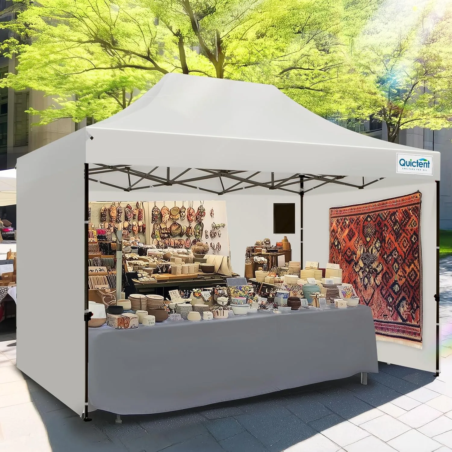 Quictent 10'x15' Heavy Duty Pop up Canopy Tent with Sidewalls, Commercial Grade Instant Shelter with Wheeled Bag for Outdoor, Parties, Markets, 600D Silver Coated UPF 50  Sun Shield