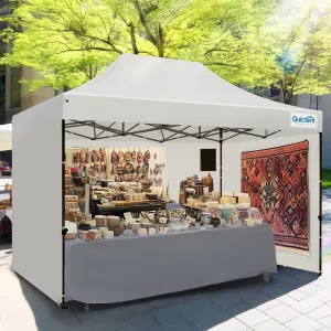Quictent 10'x15' Heavy Duty Pop up Canopy Tent with Sidewalls, Commercial Grade Instant Shelter with Wheeled Bag for Outdoor, Parties, Markets, 600D Silver Coated UPF 50  Sun Shield