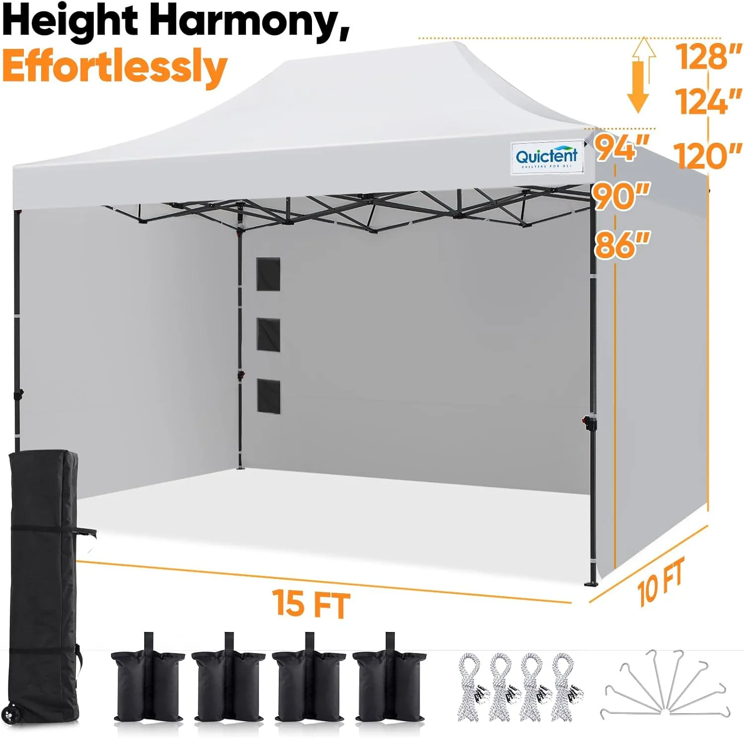 Quictent 10'x15' Heavy Duty Pop up Canopy Tent with Sidewalls, Commercial Grade Instant Shelter with Wheeled Bag for Outdoor, Parties, Markets, 600D Silver Coated UPF 50  Sun Shield