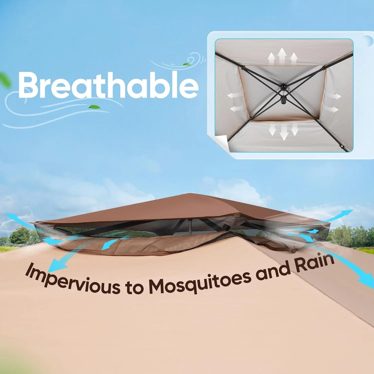 Quictent 13'x13' Pop up Gazebo Canopy Tent, One Person Set up Portable Instant Folding Shelter, Outdoor Canopy Tent with Extra Shade for Backyard, Patio, Party - Khaki