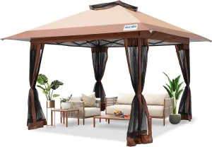 Quictent 13'x13' Pop up Gazebo Canopy Tent, One Person Set up Portable Instant Folding Shelter, Outdoor Canopy Tent with Extra Shade for Backyard, Patio, Party - Khaki