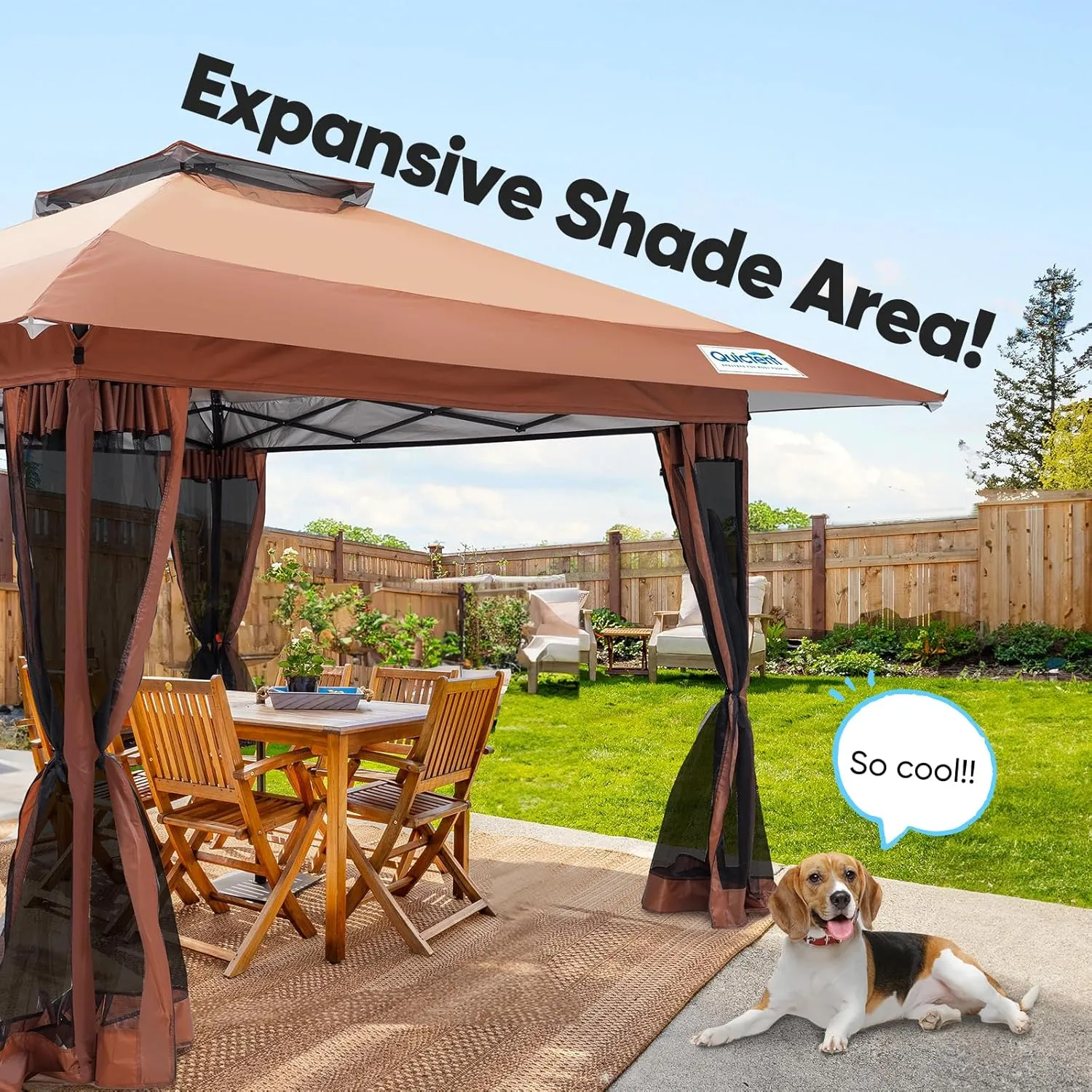 Quictent 13'x13' Pop up Gazebo Canopy Tent, One Person Set up Portable Instant Folding Shelter, Outdoor Canopy Tent with Extra Shade for Backyard, Patio, Party - Khaki