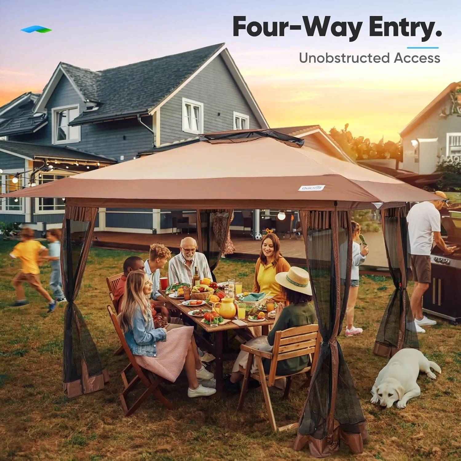Quictent 13'x13' Pop up Gazebo Canopy Tent, One Person Set up Portable Instant Folding Shelter, Outdoor Canopy Tent with Extra Shade for Backyard, Patio, Party - Khaki