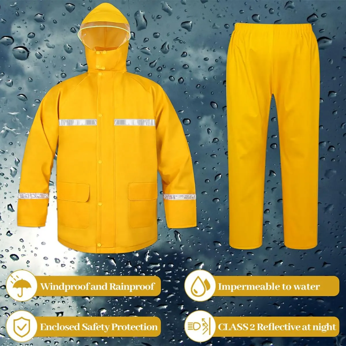 Rain Suit for Men & Women, Heavy Duty Rain Suits, Waterproof Rain Gear, Rain Coats with Eye-Catching Reflective Strip