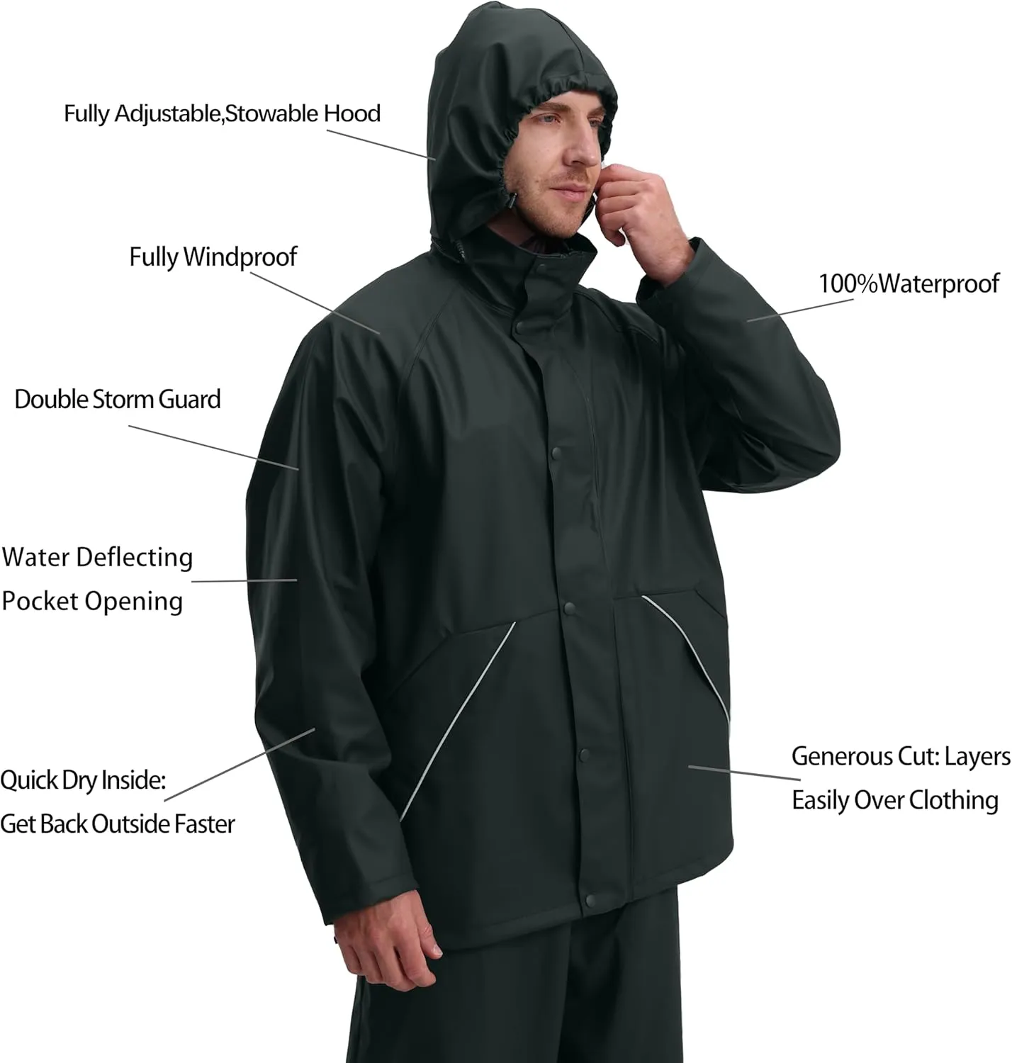 Rain Suit for Men Heavy Duty Workwear Waterproof Jacket with Pants 3 Pieces