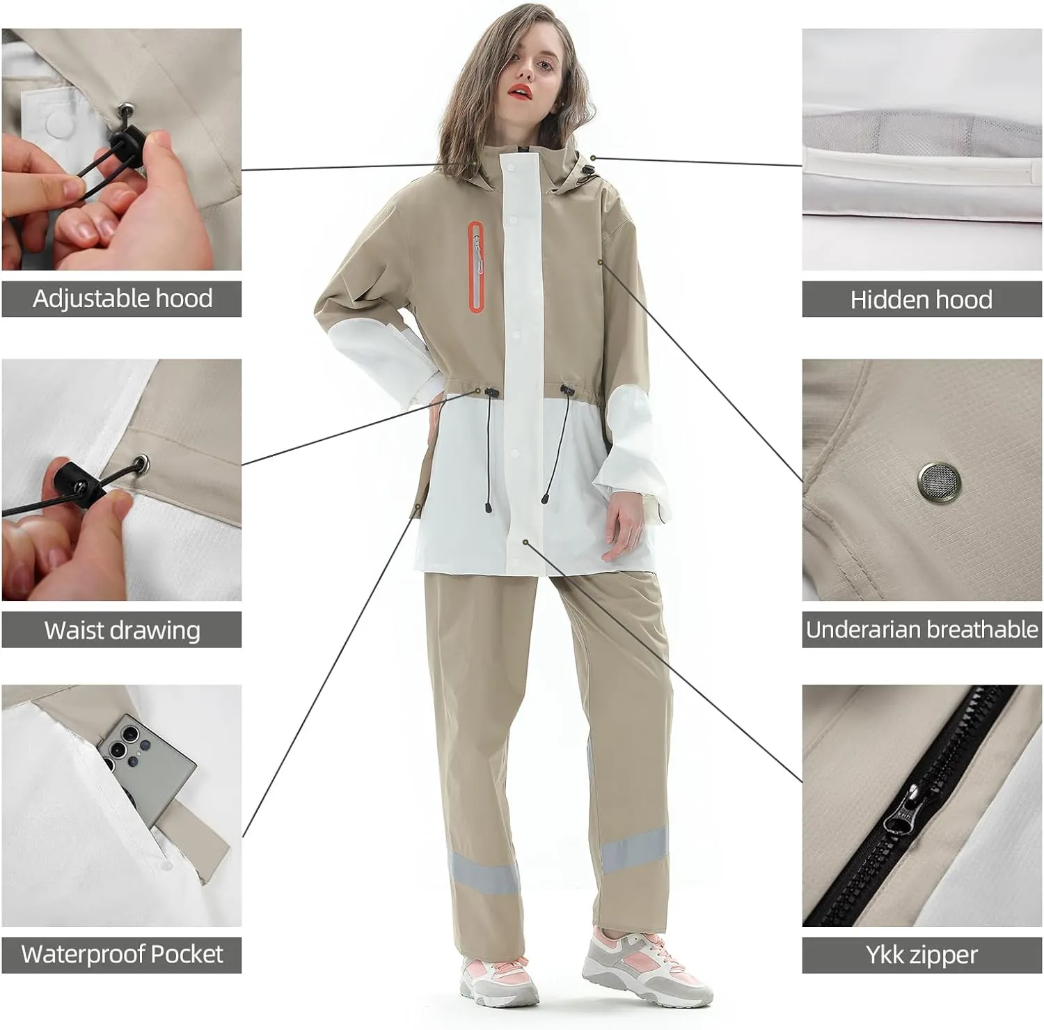 Rain Suit for Women, Waterproof Rain Jacket & Trouser with Reflective Srtip, Rain Gear for All-Sport Anti-storm
