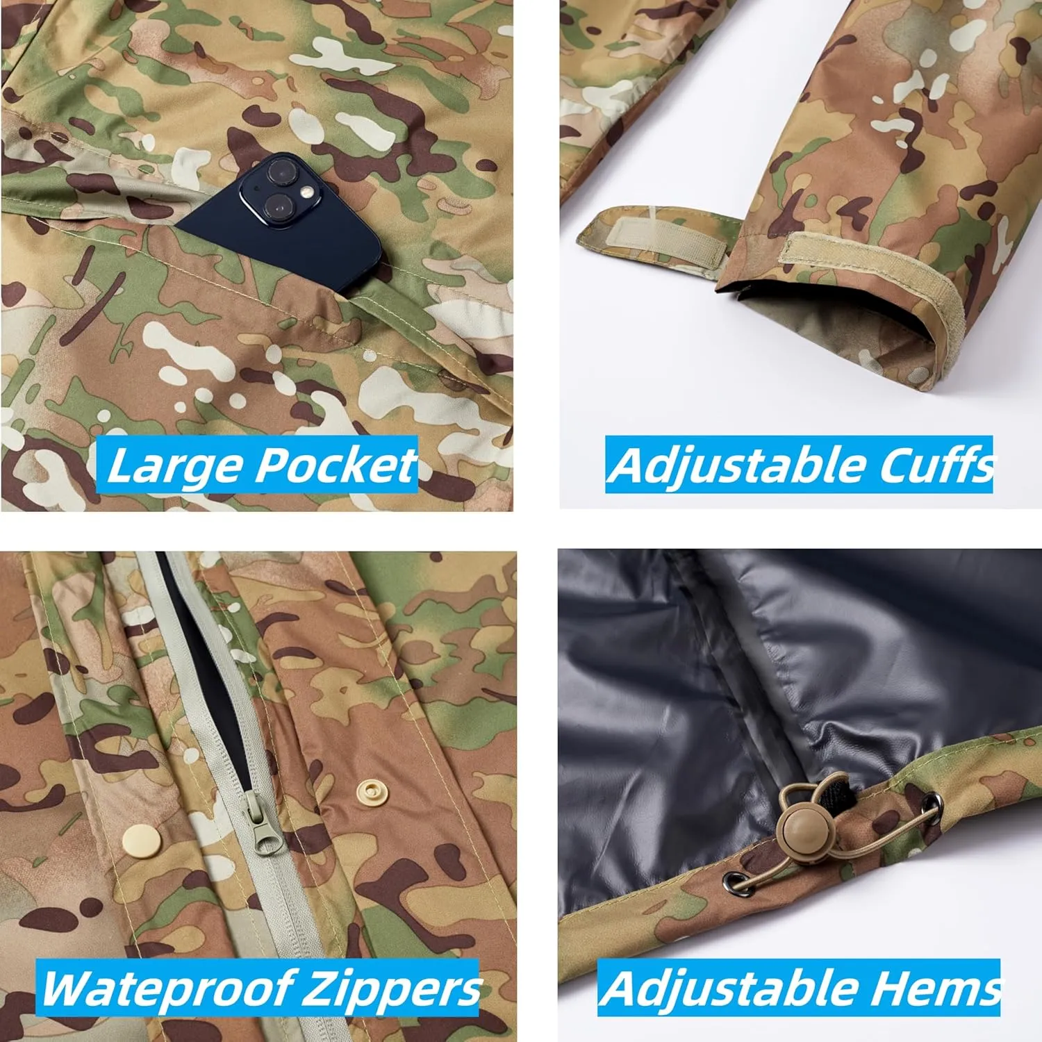 Rain Suit, Rain Gear for Men Waterproof, Camo Rain Jacket, Lightweight Rain Coat for Fishing, Hunting, Hiking