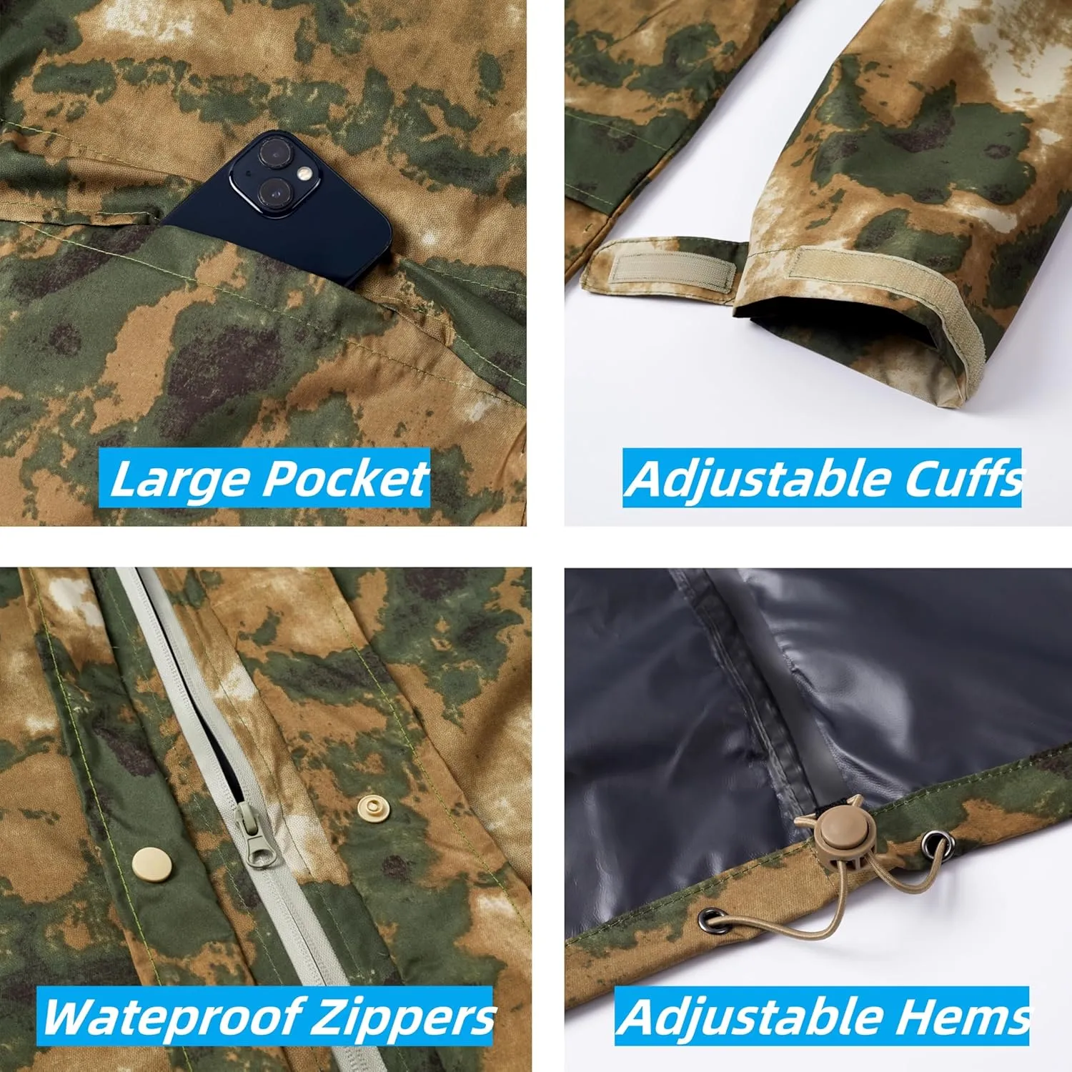 Rain Suit, Rain Gear for Men Waterproof, Camo Rain Jacket, Lightweight Rain Coat for Fishing, Hunting, Hiking