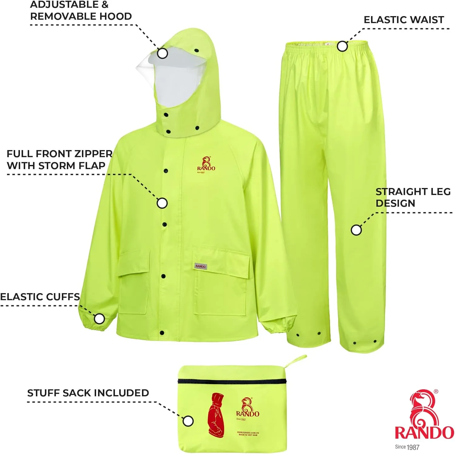 RANDO Rain Suits For Men And Women Waterproof | Motorcycle Rain Gear | Heavy Duty Rainwear (BST)