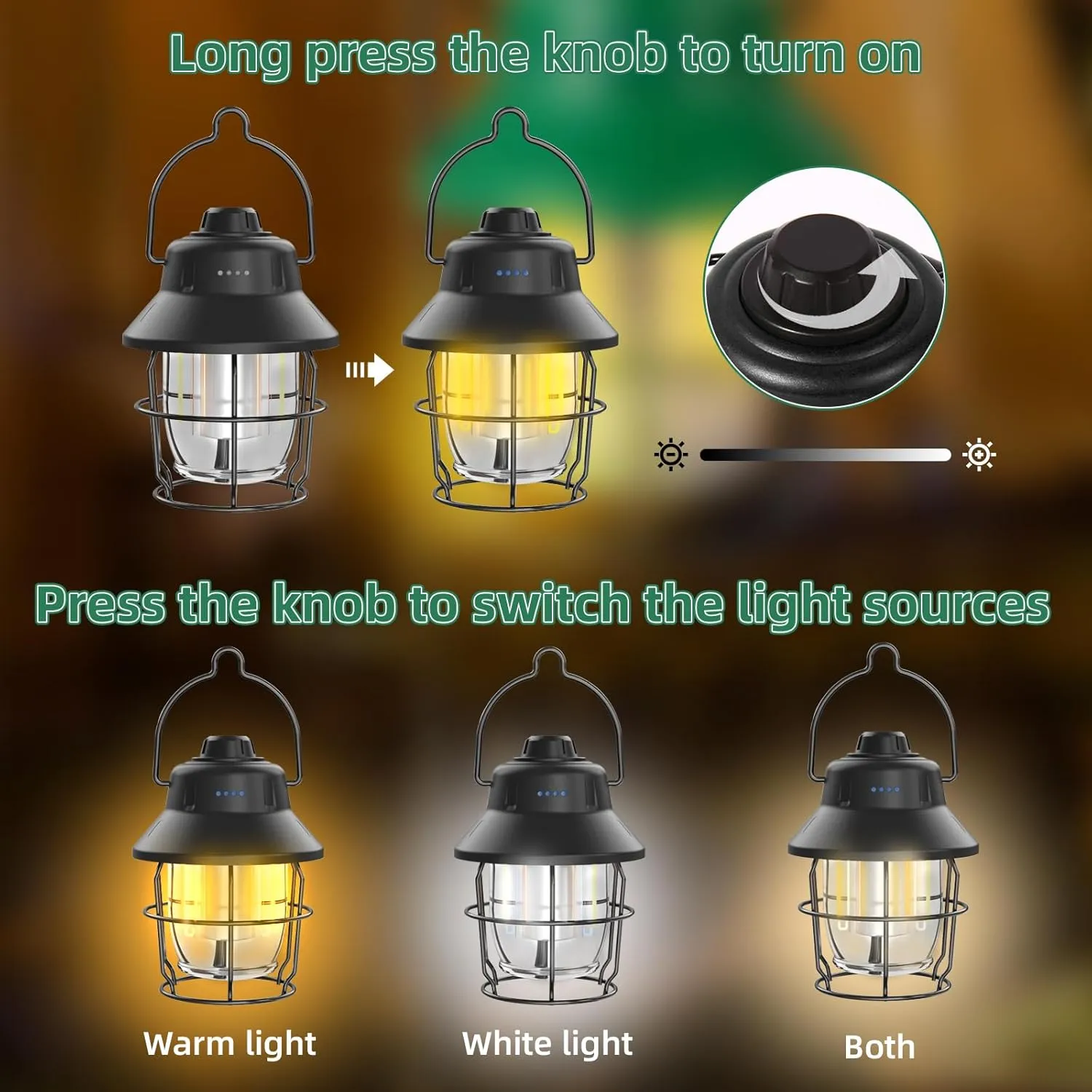 Rechargeable LED Camping Lantern, Mini Retro Portable Waterproof Lantern, 1000LM, 3 Light Modes (2700-6500K) Stepless Dimming Brightness, Hanging Tent Light for Camping, Power Outages