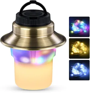 Rechargeable LED Camping Lights & Lantern, Waterproof Lamp with 5 Modes RGB String Lights, Adjustable Brightness Tent Light, Battery Powered Outdoor Lantern, Camping Essentials