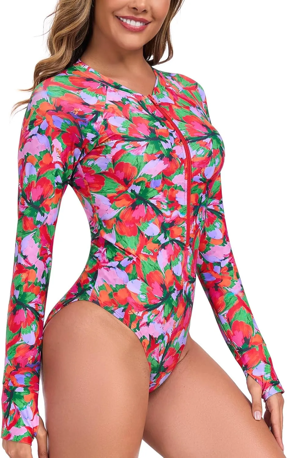 RELLECIGA Women's One Piece Swimsuits Long Sleeve Rash Guard UV Protection Surfing Swimsuit Bathing Suit