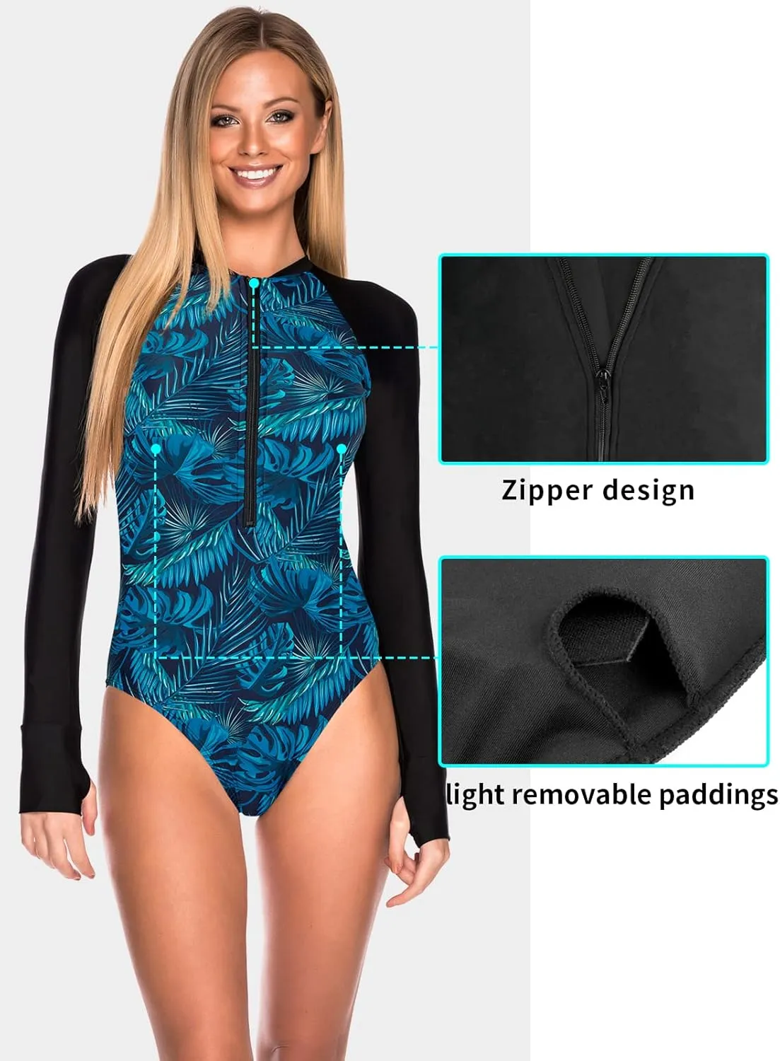 RELLECIGA Women's One Piece Swimsuits Long Sleeve Rash Guard UV Protection Surfing Swimsuit Bathing Suit