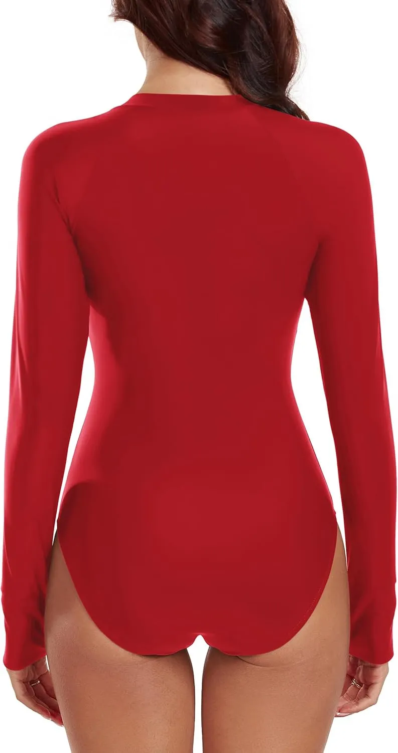 RELLECIGA Women's One Piece Swimsuits Long Sleeve Rash Guard UV Protection Surfing Swimsuit Bathing Suit