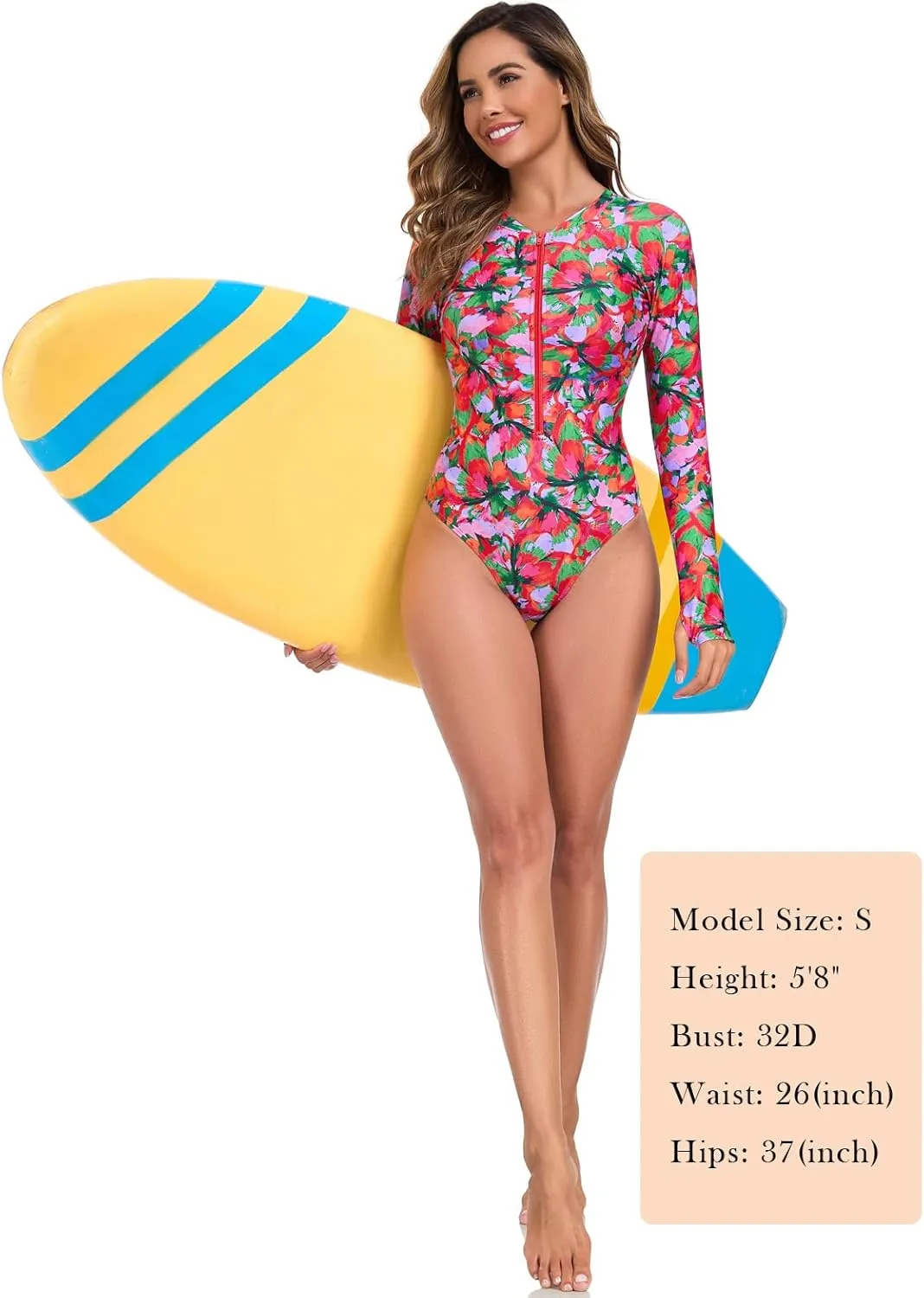 RELLECIGA Women's One Piece Swimsuits Long Sleeve Rash Guard UV Protection Surfing Swimsuit Bathing Suit