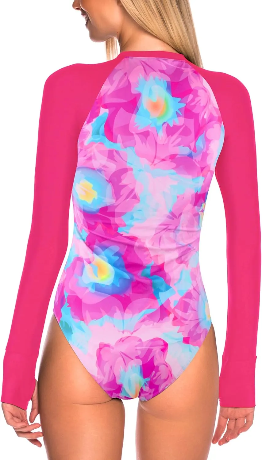 RELLECIGA Women's One Piece Swimsuits Long Sleeve Rash Guard UV Protection Surfing Swimsuit Bathing Suit