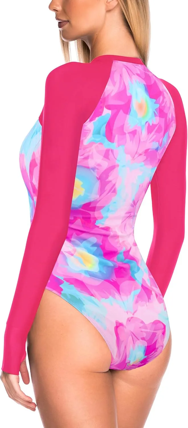 RELLECIGA Women's One Piece Swimsuits Long Sleeve Rash Guard UV Protection Surfing Swimsuit Bathing Suit
