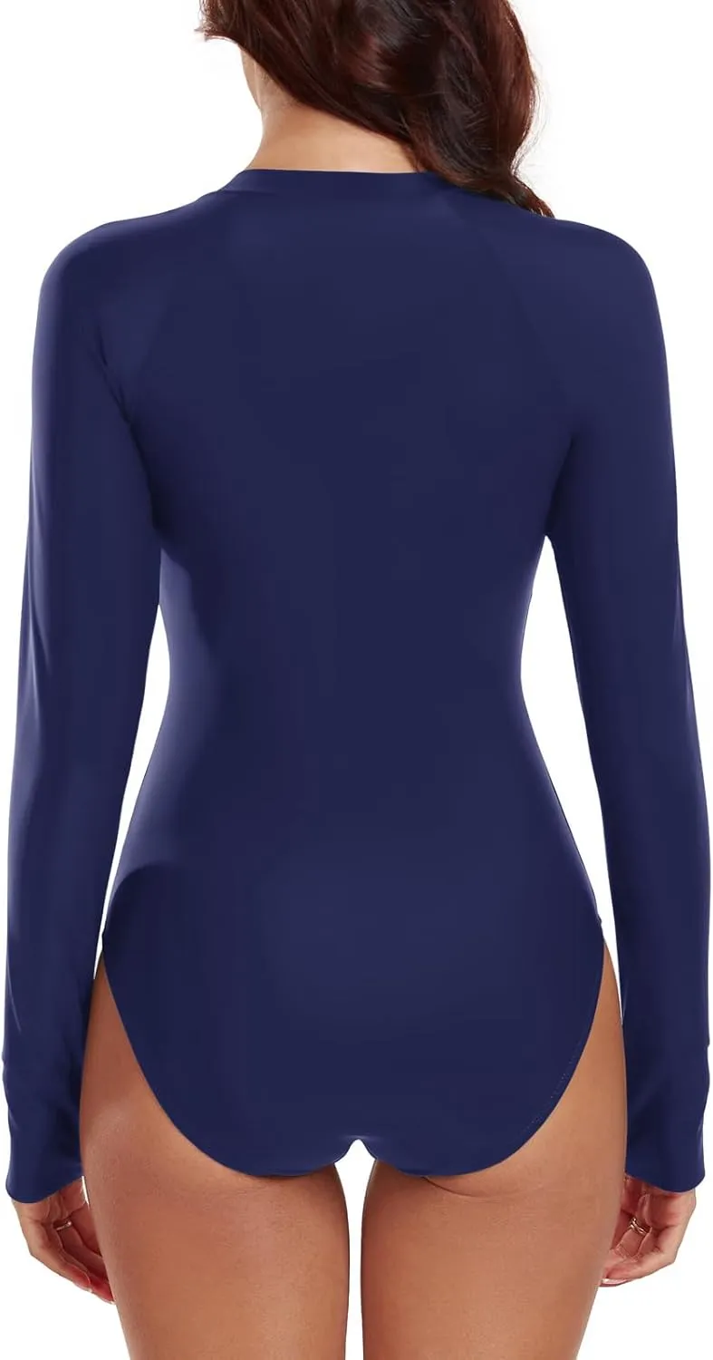 RELLECIGA Women's One Piece Swimsuits Long Sleeve Rash Guard UV Protection Surfing Swimsuit Bathing Suit
