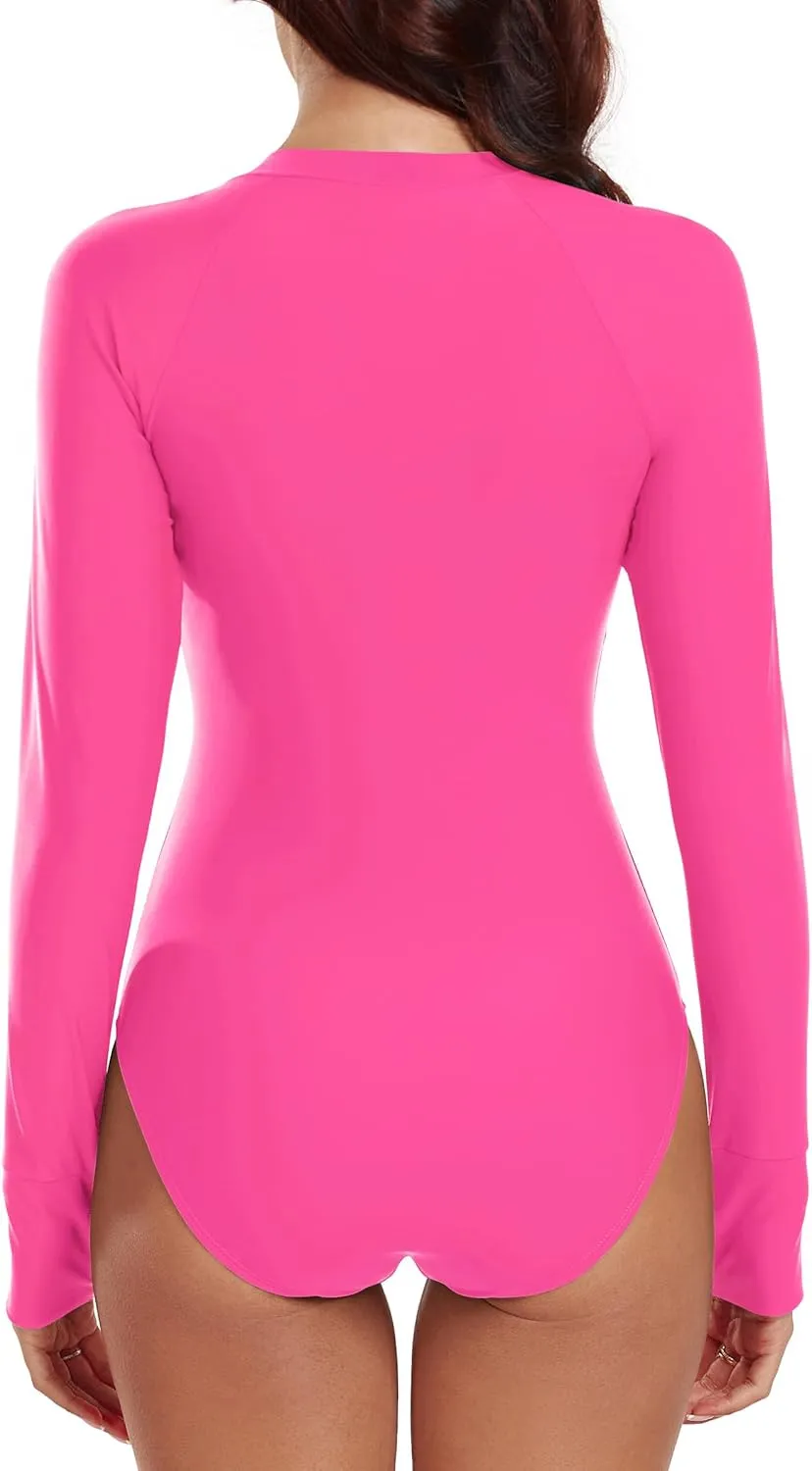 RELLECIGA Women's One Piece Swimsuits Long Sleeve Rash Guard UV Protection Surfing Swimsuit Bathing Suit