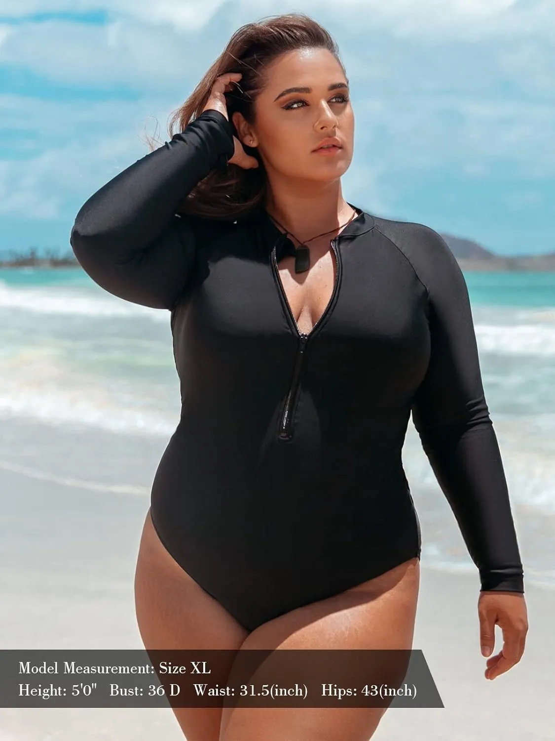 RELLECIGA Women's One Piece Swimsuits Long Sleeve Rash Guard UV Protection Surfing Swimsuit Bathing Suit