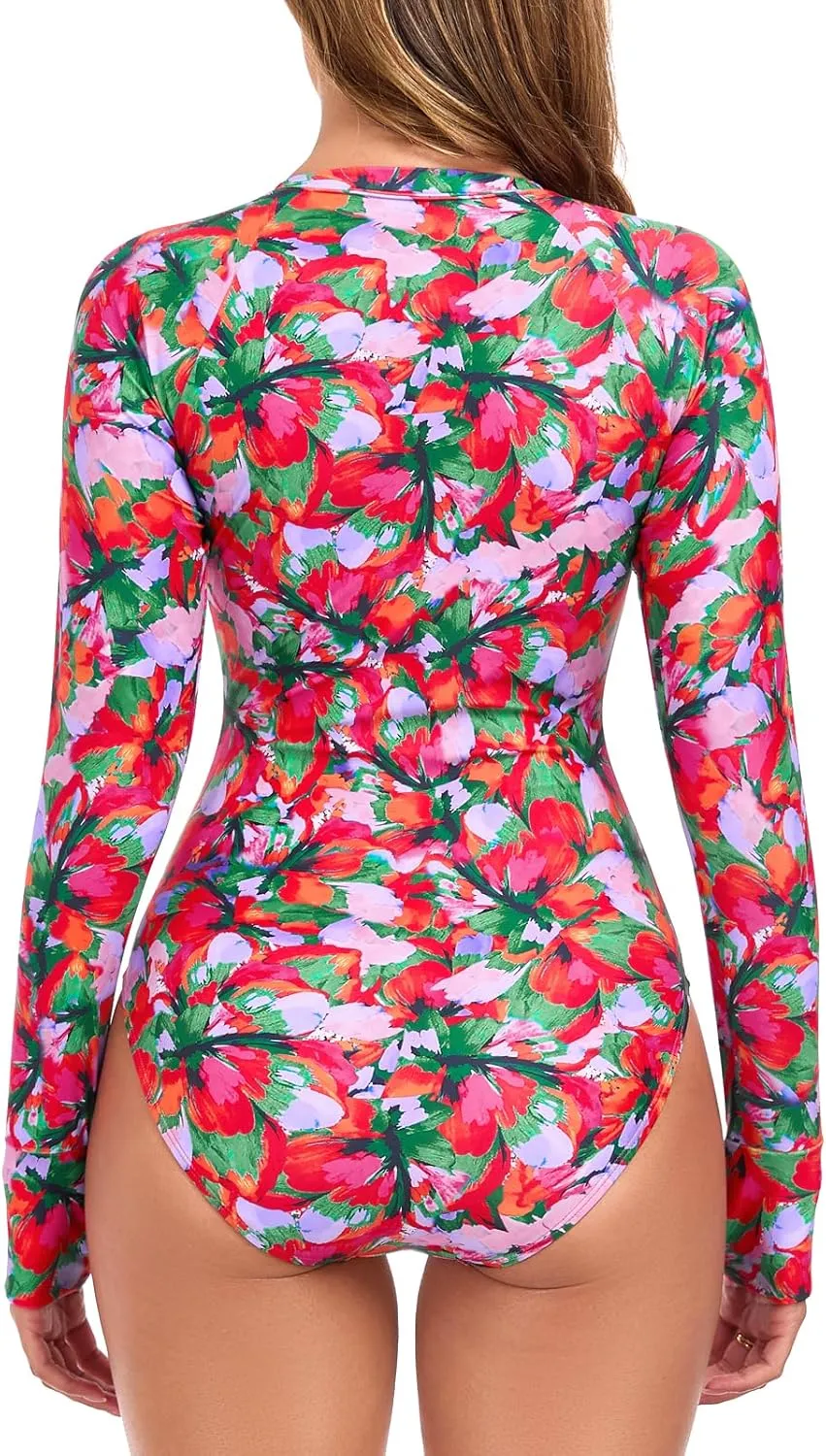 RELLECIGA Women's One Piece Swimsuits Long Sleeve Rash Guard UV Protection Surfing Swimsuit Bathing Suit
