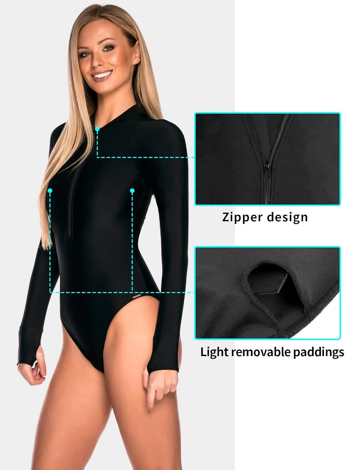 RELLECIGA Women's One Piece Swimsuits Long Sleeve Rash Guard UV Protection Surfing Swimsuit Bathing Suit