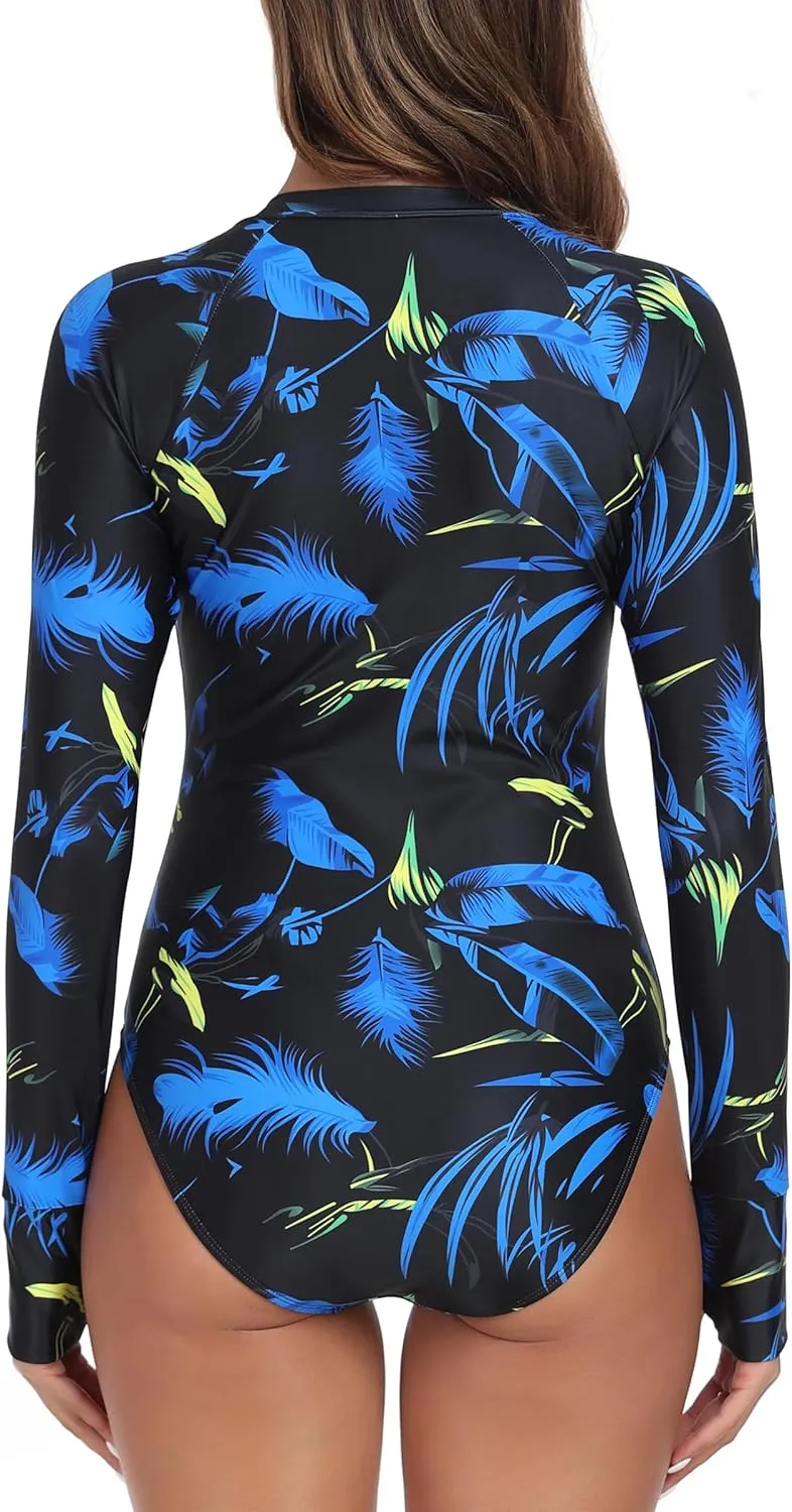 RELLECIGA Women's One Piece Swimsuits Long Sleeve Rash Guard UV Protection Surfing Swimsuit Bathing Suit