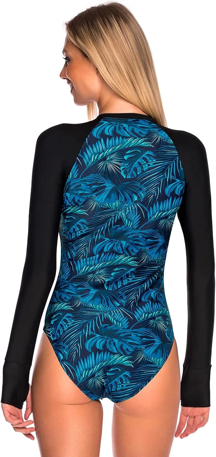 RELLECIGA Women's One Piece Swimsuits Long Sleeve Rash Guard UV Protection Surfing Swimsuit Bathing Suit