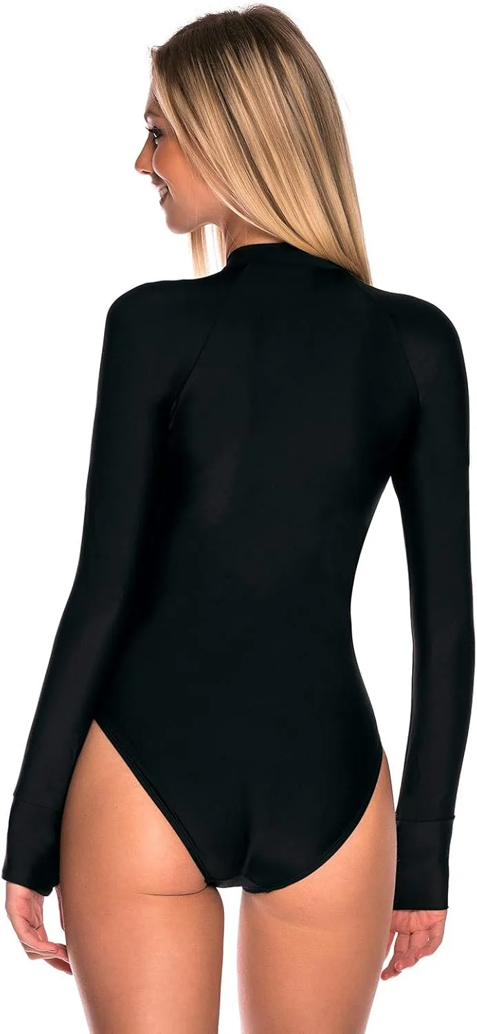 RELLECIGA Women's One Piece Swimsuits Long Sleeve Rash Guard UV Protection Surfing Swimsuit Bathing Suit