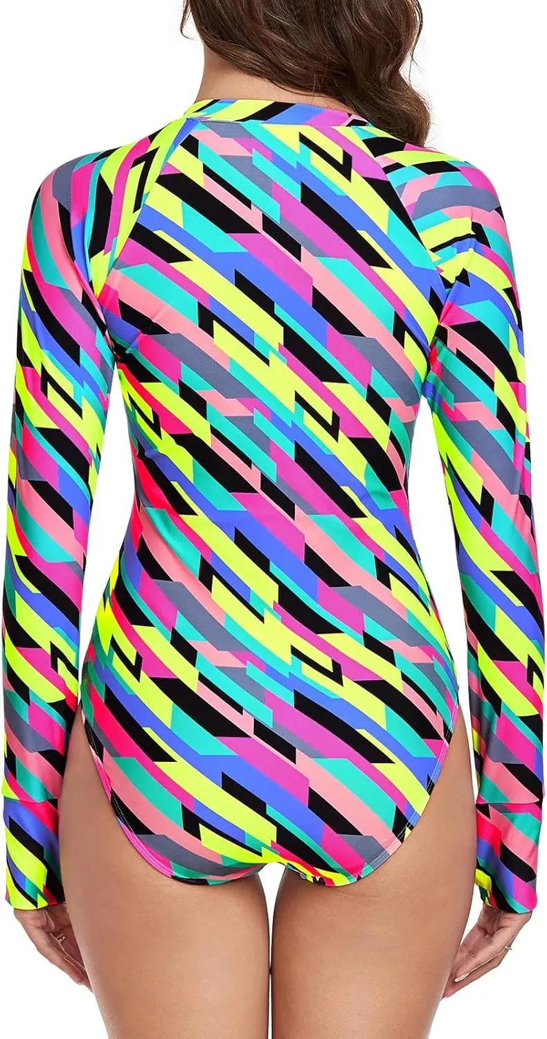 RELLECIGA Women's One Piece Swimsuits Long Sleeve Rash Guard UV Protection Surfing Swimsuit Bathing Suit