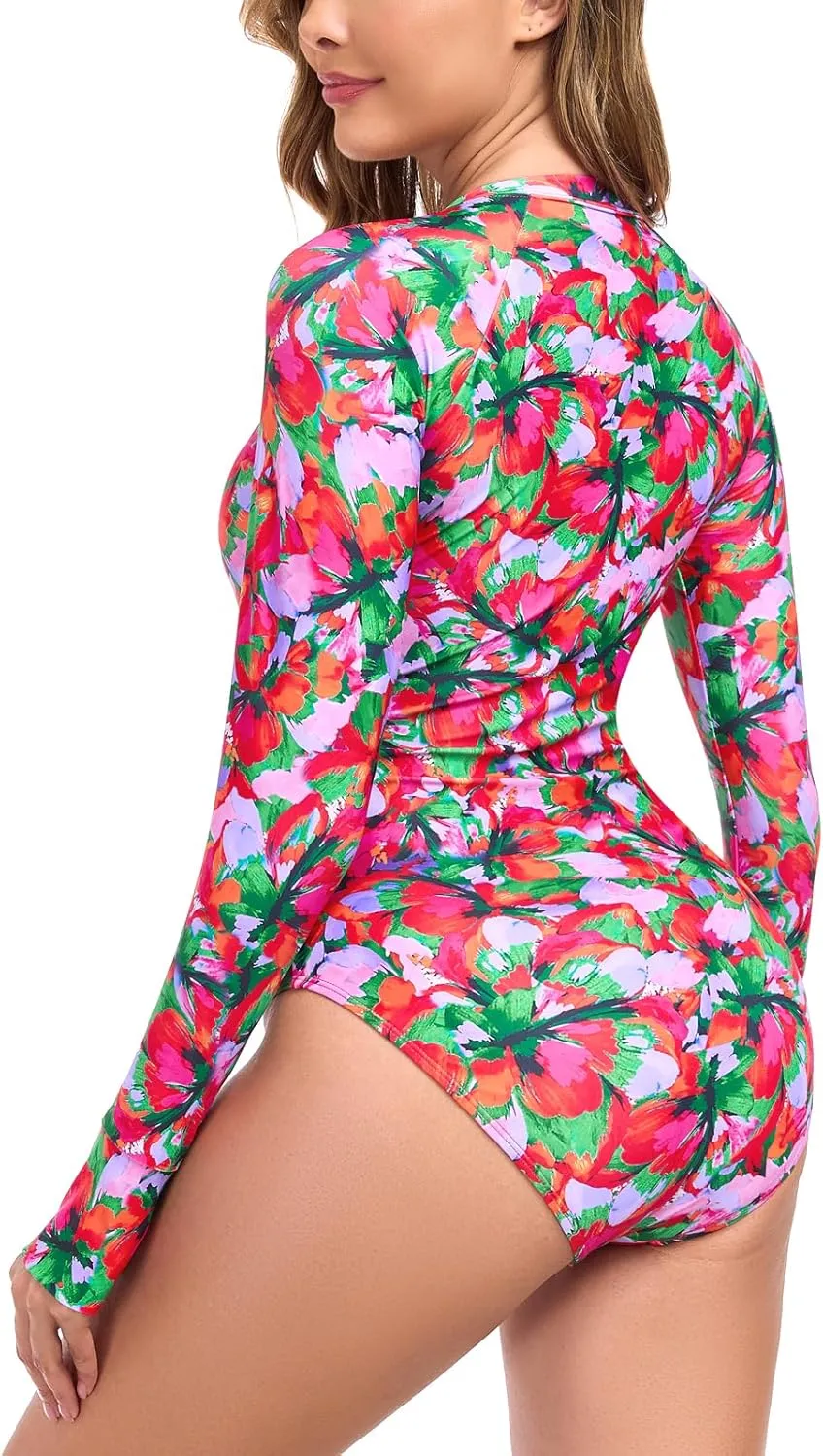 RELLECIGA Women's One Piece Swimsuits Long Sleeve Rash Guard UV Protection Surfing Swimsuit Bathing Suit