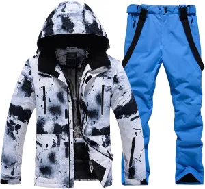 RIUIYELE Men's Ski Jacket and Pants Set Insulated Waterproof Snowsuits Winter Warm Outdoor Skiing Snowboard Jackets for Men