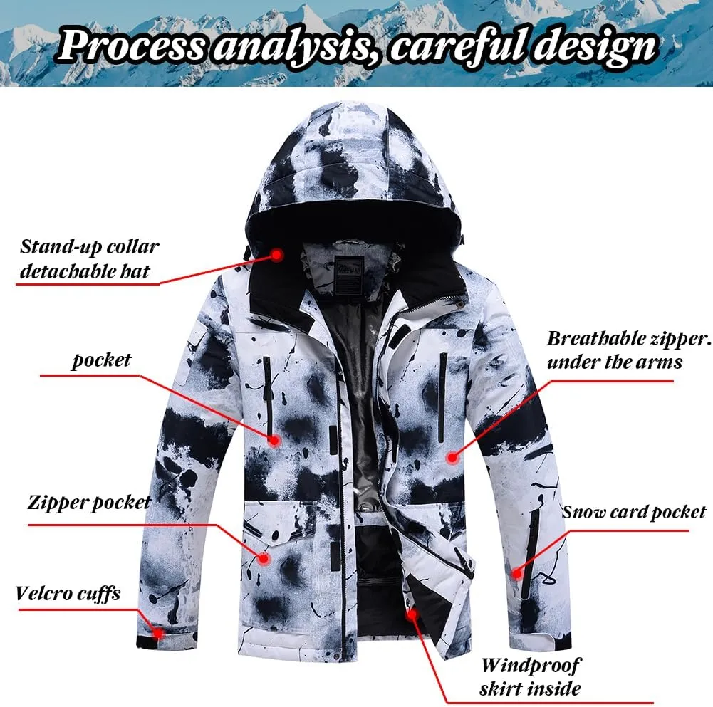 RIUIYELE Men's Ski Jacket and Pants Set Insulated Waterproof Snowsuits Winter Warm Outdoor Skiing Snowboard Jackets for Men