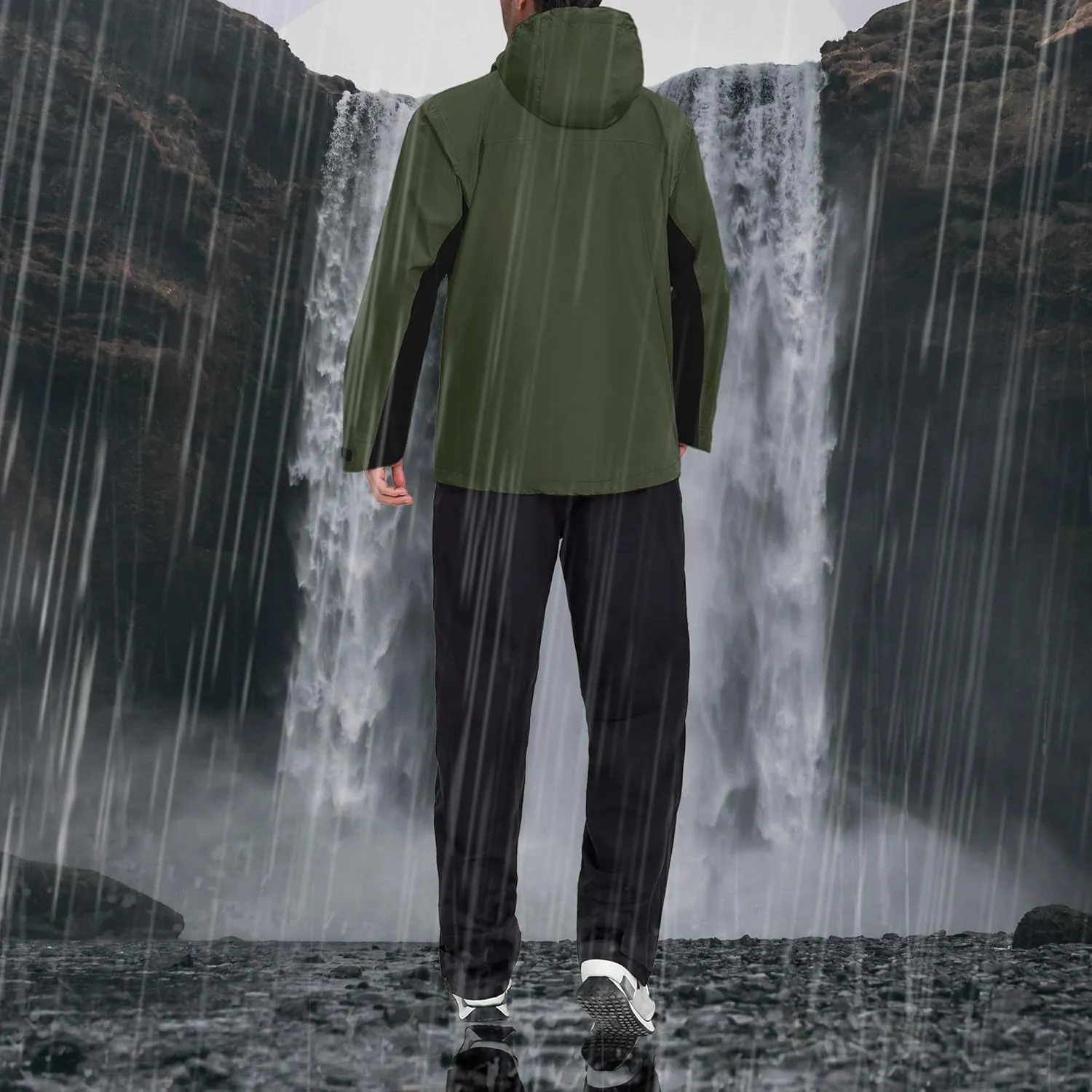 Rodeel Waterproof Fishing Rain Coat and Pant Suit for Men Outdoor Hiking (Rain Gear Jacket & Trouser Suit)