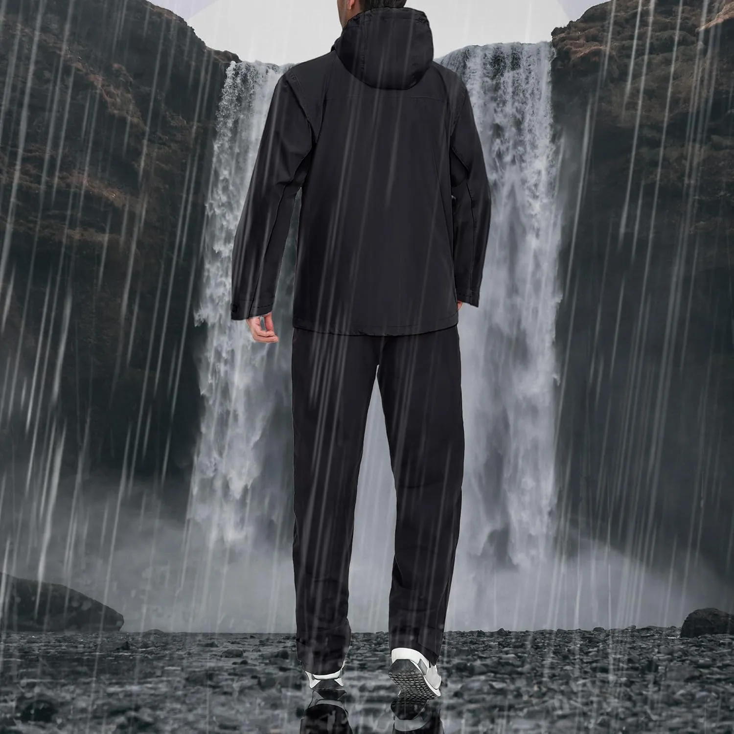 Rodeel Waterproof Fishing Rain Coat and Pant Suit for Men Outdoor Hiking (Rain Gear Jacket & Trouser Suit)