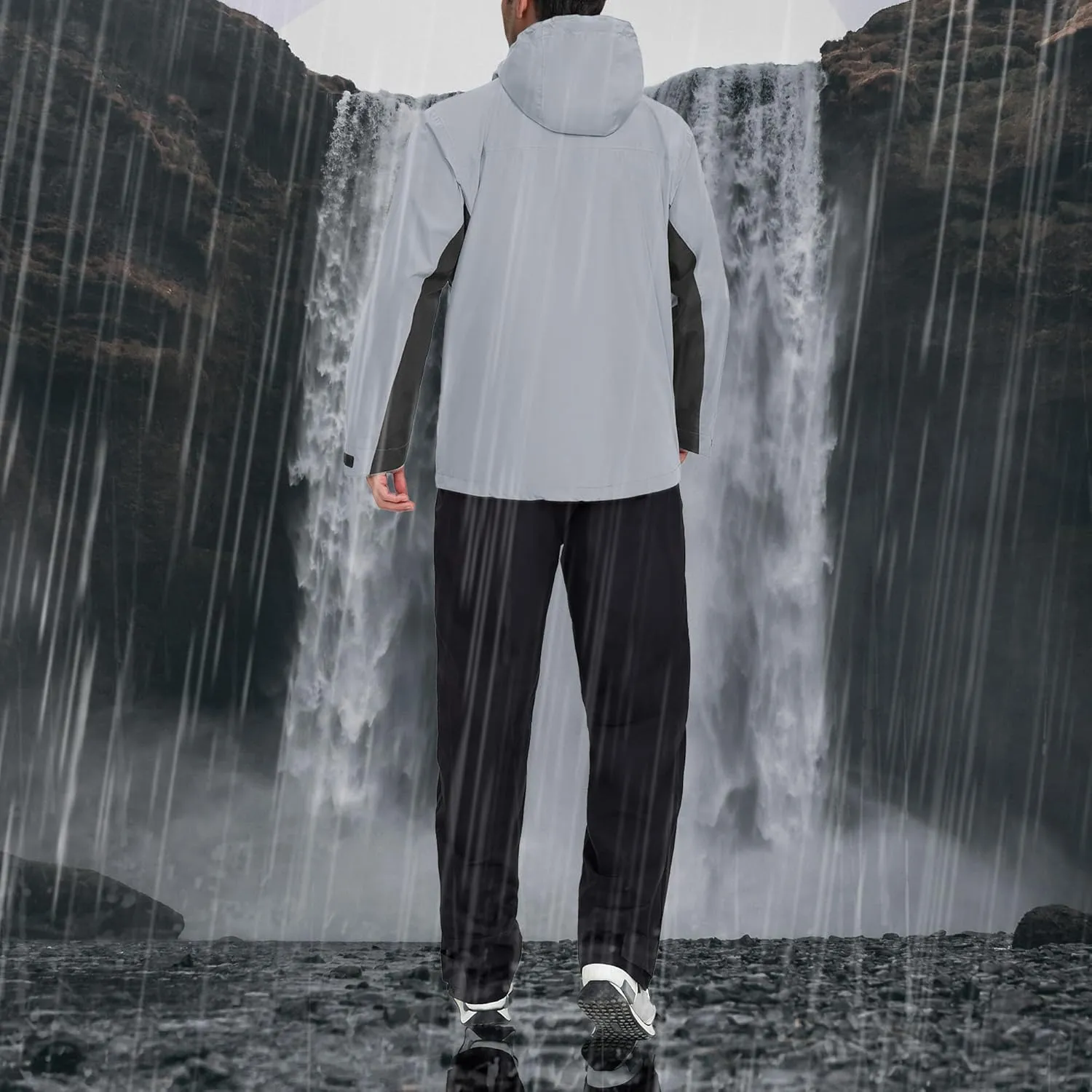 Rodeel Waterproof Fishing Rain Coat and Pant Suit for Men Outdoor Hiking (Rain Gear Jacket & Trouser Suit)