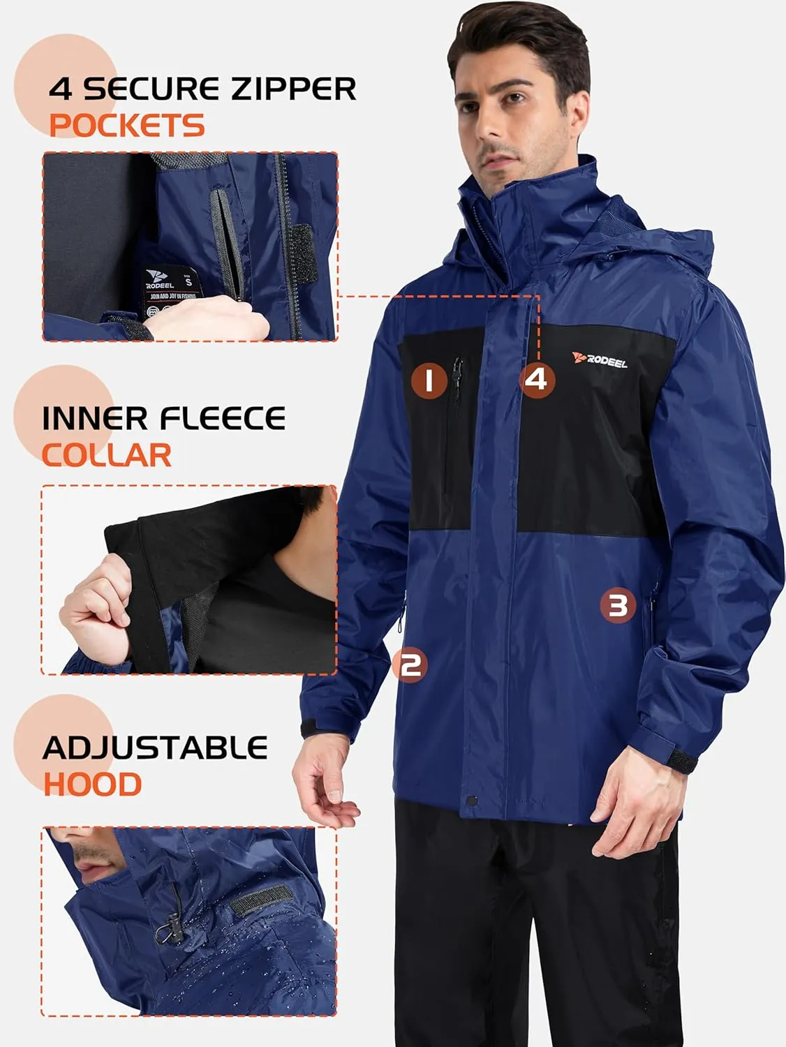 Rodeel Waterproof Fishing Rain Suit for Men (Rain gear Jacket & Trouser Suit)