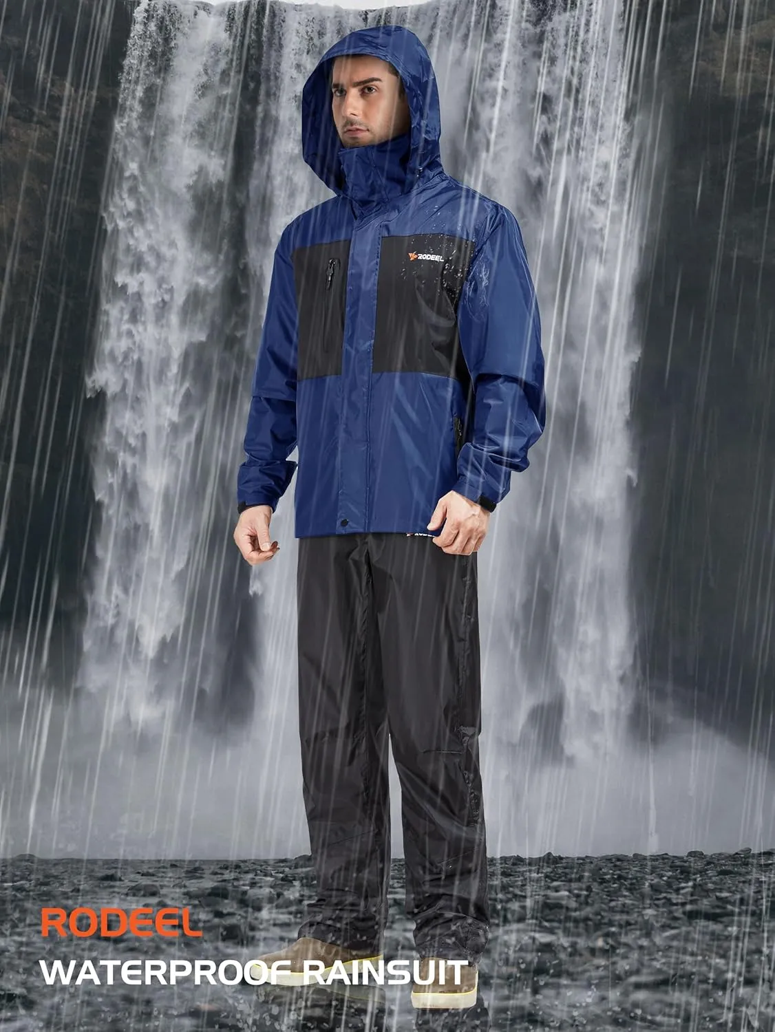 Rodeel Waterproof Fishing Rain Suit for Men (Rain gear Jacket & Trouser Suit)