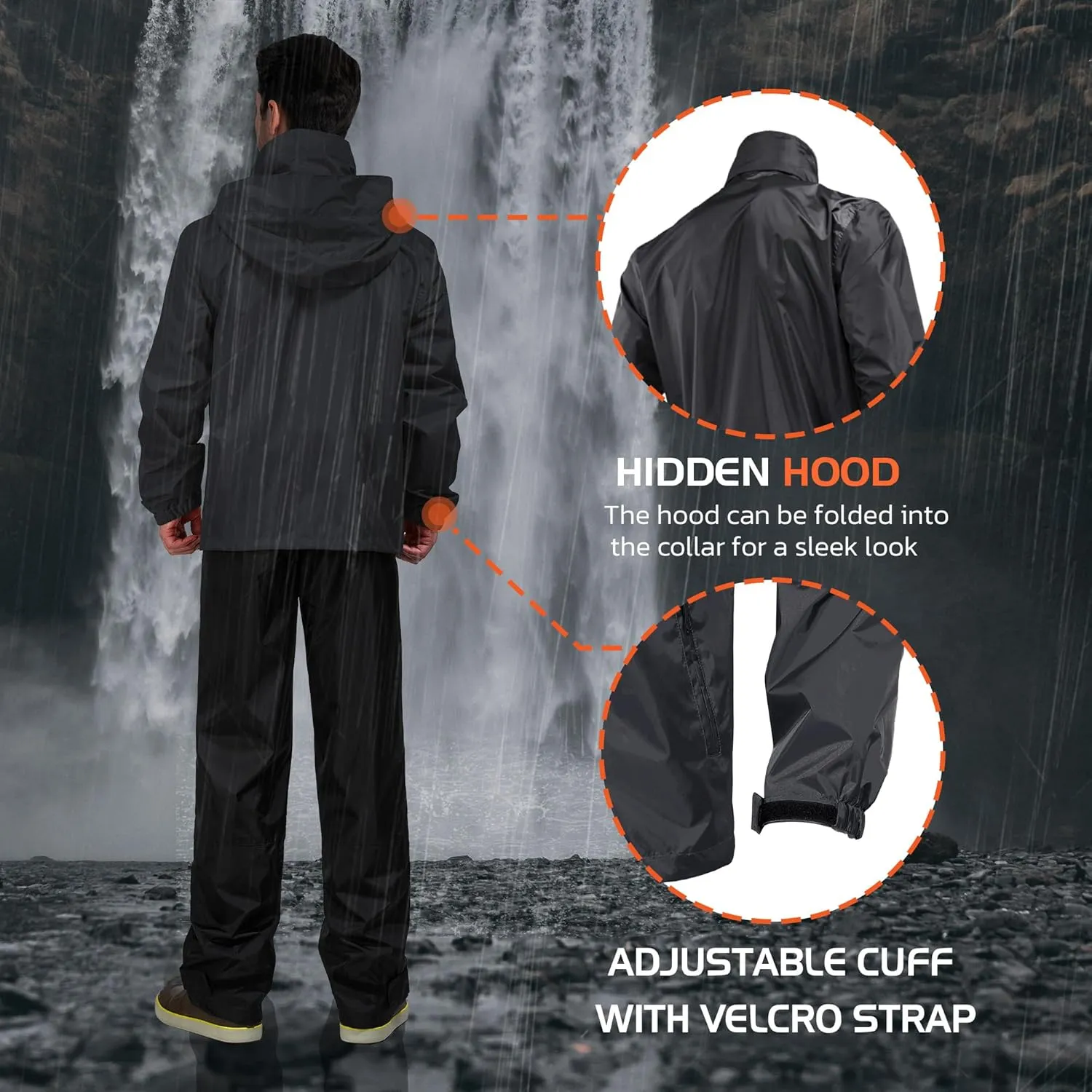 Rodeel Waterproof Fishing Rain Suit for Men (Rain gear Jacket & Trouser Suit)