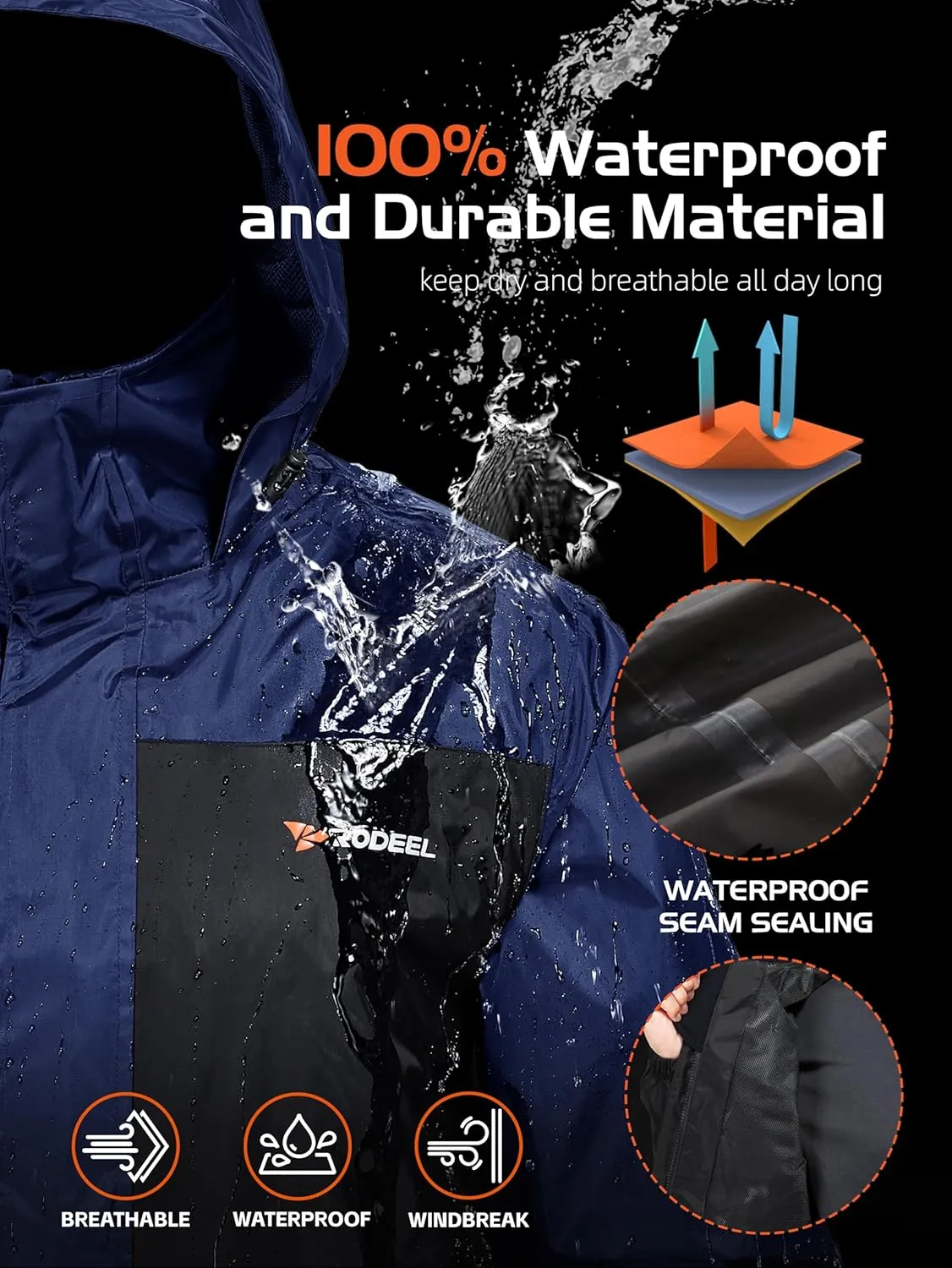 Rodeel Waterproof Fishing Rain Suit for Men (Rain gear Jacket & Trouser Suit)