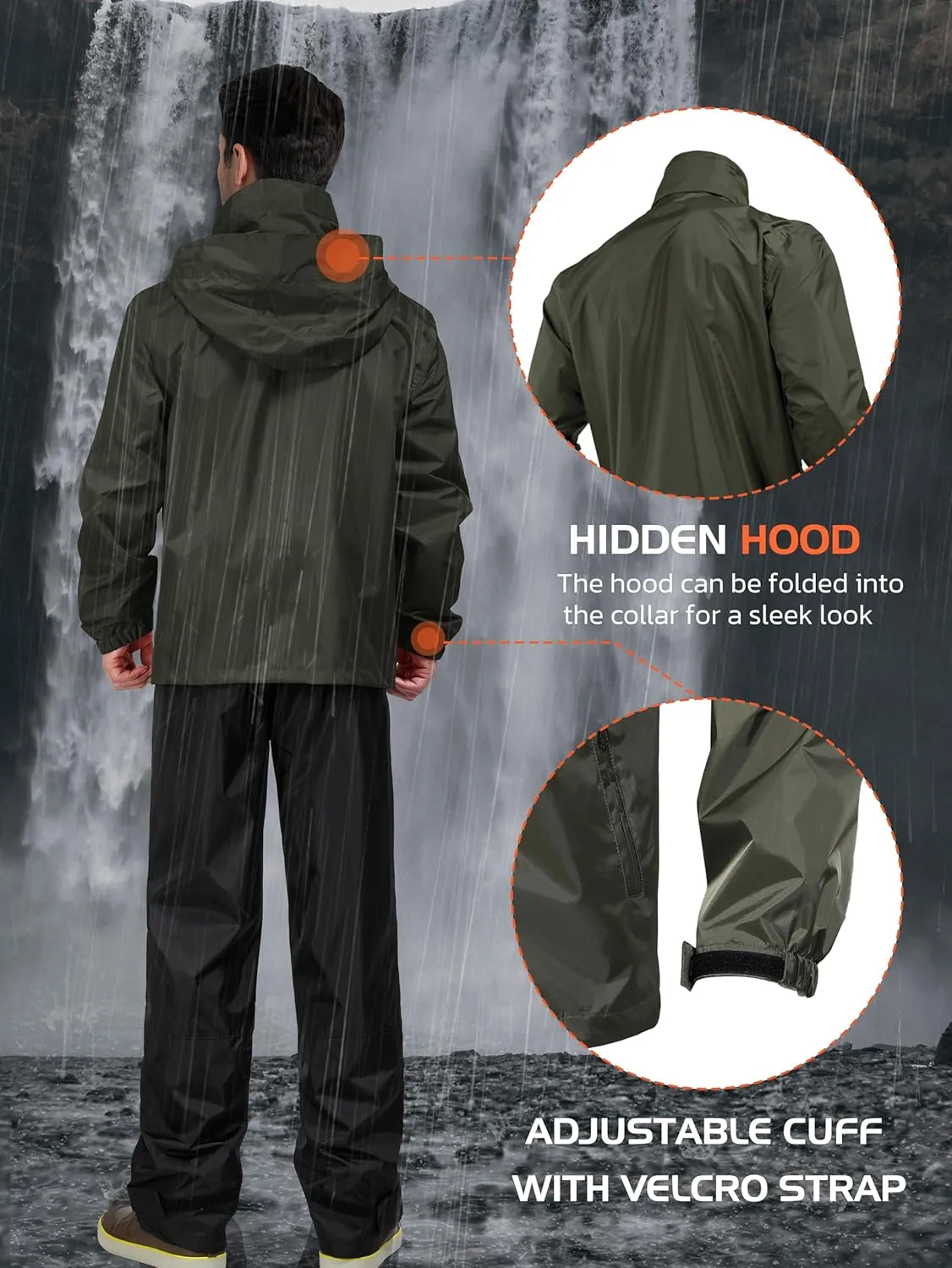 Rodeel Waterproof Fishing Rain Suit for Men (Rain gear Jacket & Trouser Suit)