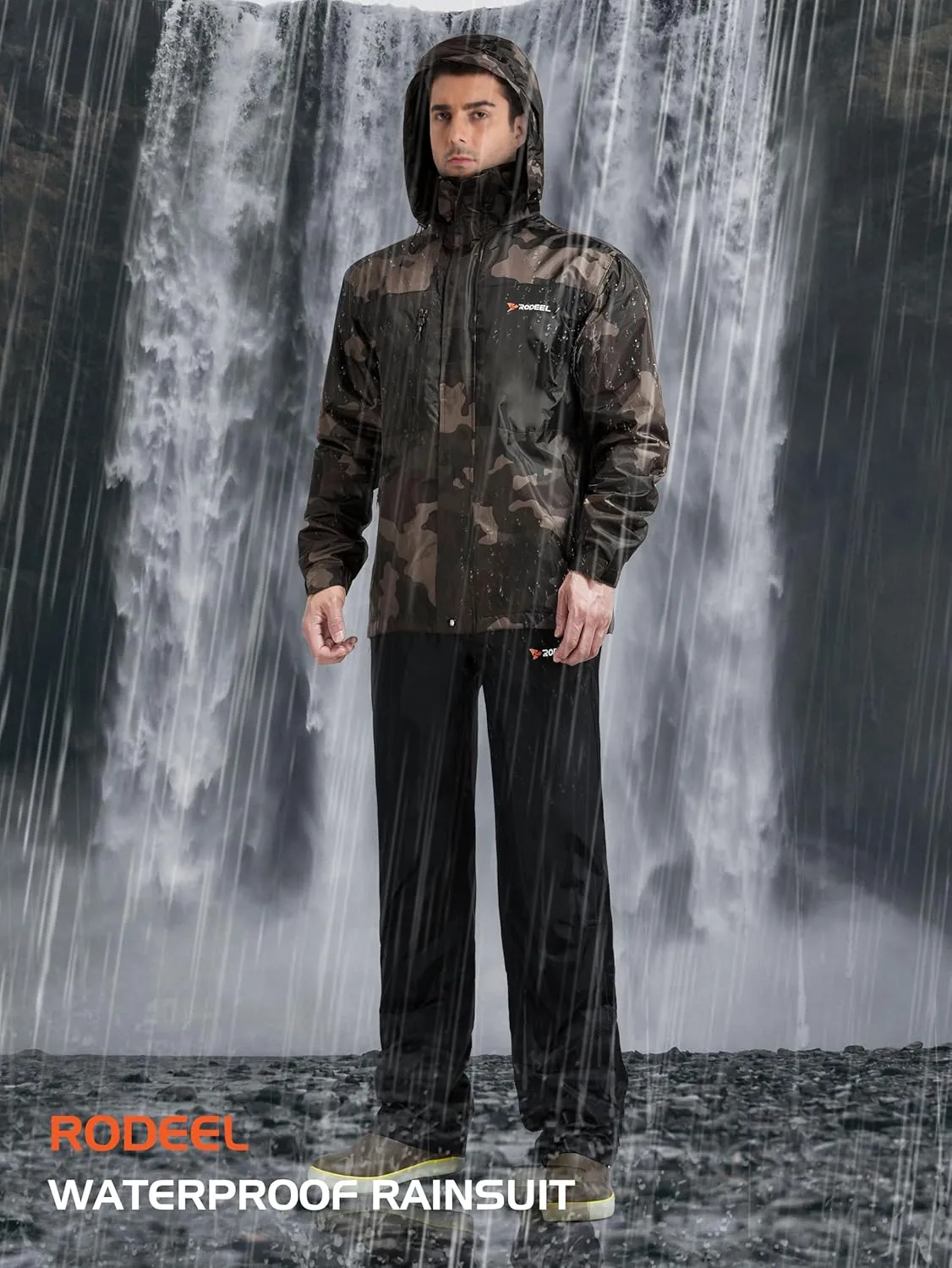 Rodeel Waterproof Fishing Rain Suit for Men (Rain gear Jacket & Trouser Suit)