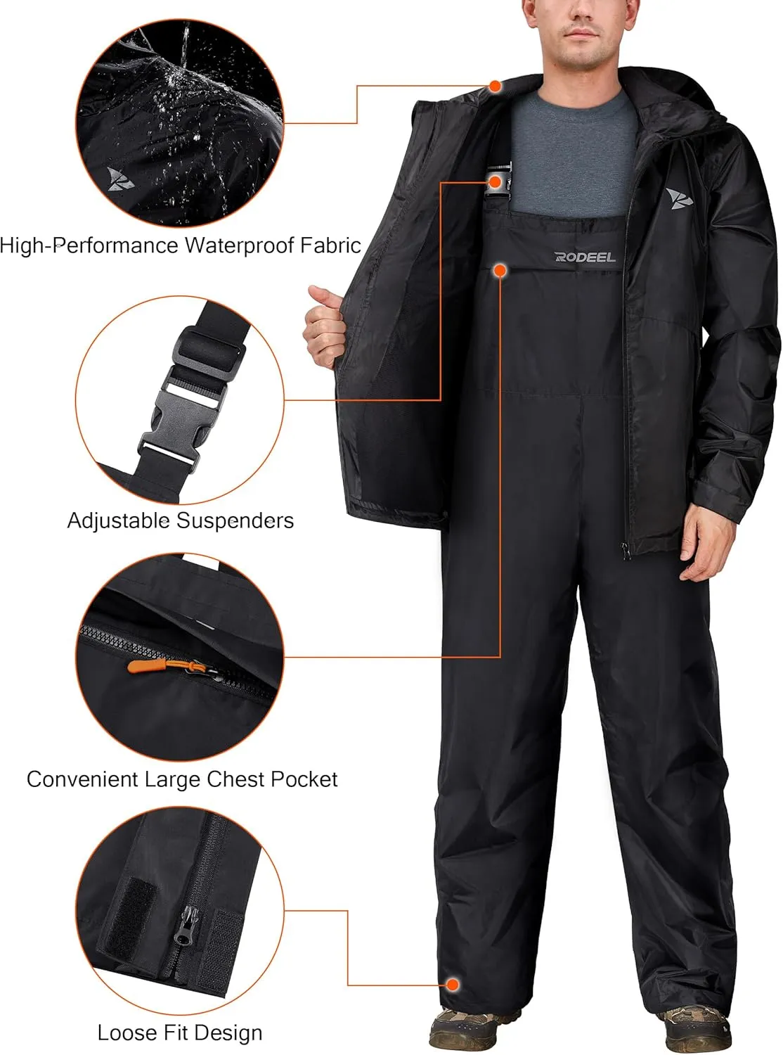 Rodeel Waterproof Jacket and Overalls Set Waterproof Rain Jacket Bid Suit Ultimate Protection for Outdoor Adventures