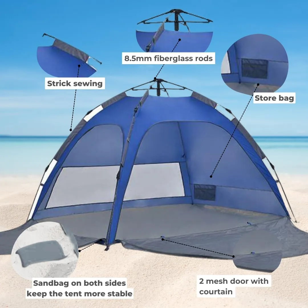ROFFT Camping Tent, 3 Person Instant Pop Up Tent Water Resistant Three Layer Automatic Dome Tent, Large Lightweight 2 Seasons, Backpacking Tent for camping and beach Extensible Porch two mesh doors