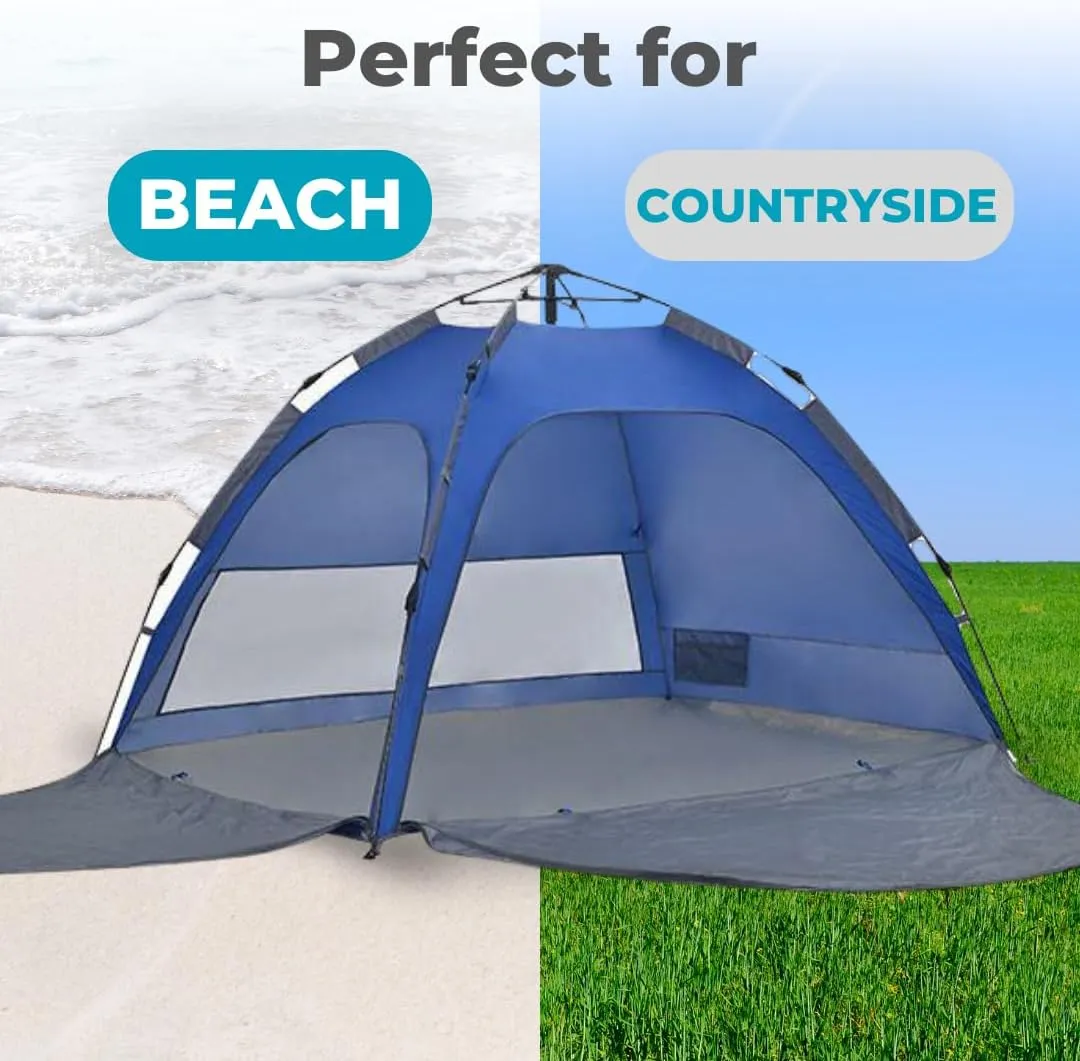 ROFFT Camping Tent, 3 Person Instant Pop Up Tent Water Resistant Three Layer Automatic Dome Tent, Large Lightweight 2 Seasons, Backpacking Tent for camping and beach Extensible Porch two mesh doors